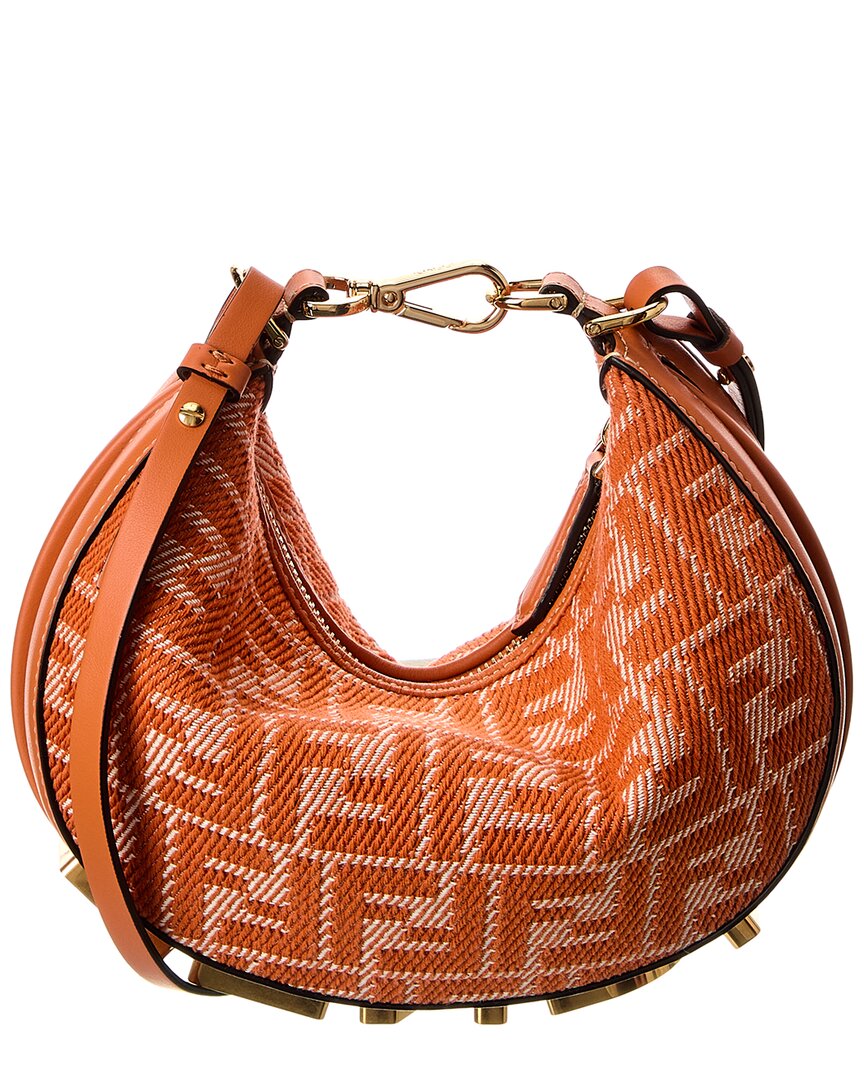 Fendi Fendigraphy Mini Ff Jacquard & Leather Hobo Bag, Orange