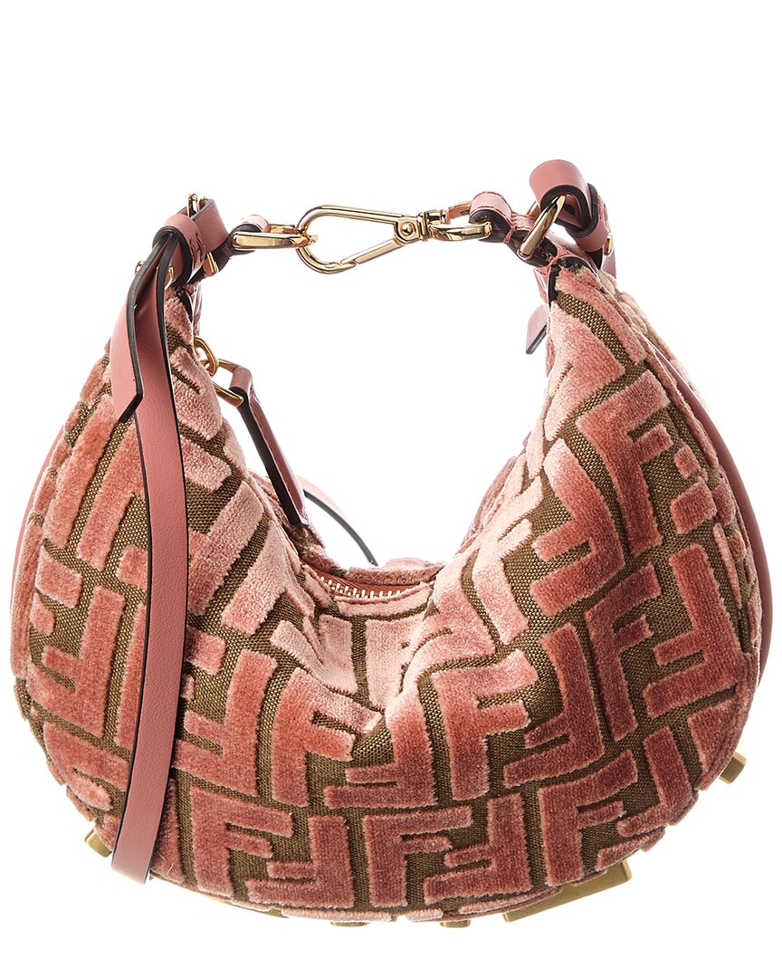 Fendi Fendigraphy Mini Ff Jacquard Velvet & Leather Hobo Bag