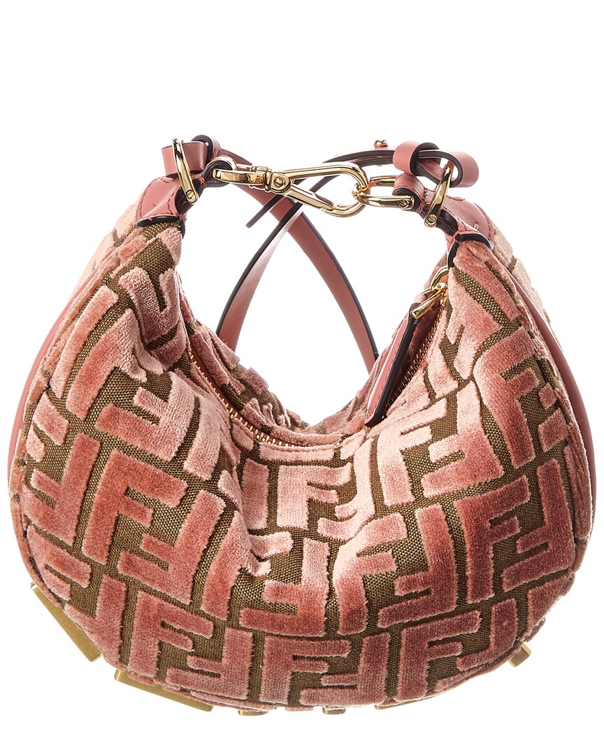 Fendi Fendigraphy Mini Ff Jacquard Velvet & Leather Hobo Bag