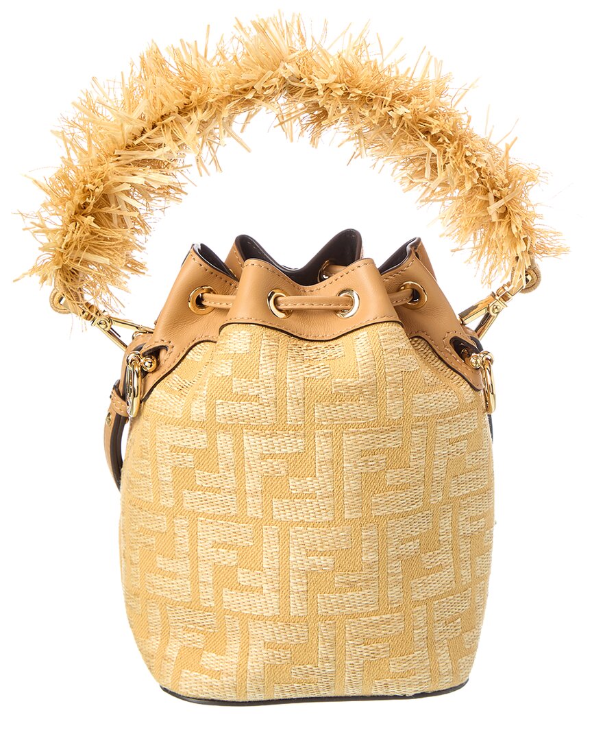 Fendi Mon Tresor Mini Raffia & Leather Bucket Bag