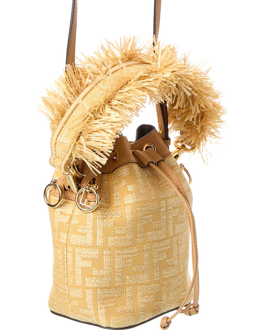 Fendi Mon Tresor Mini Raffia & Leather Bucket Bag