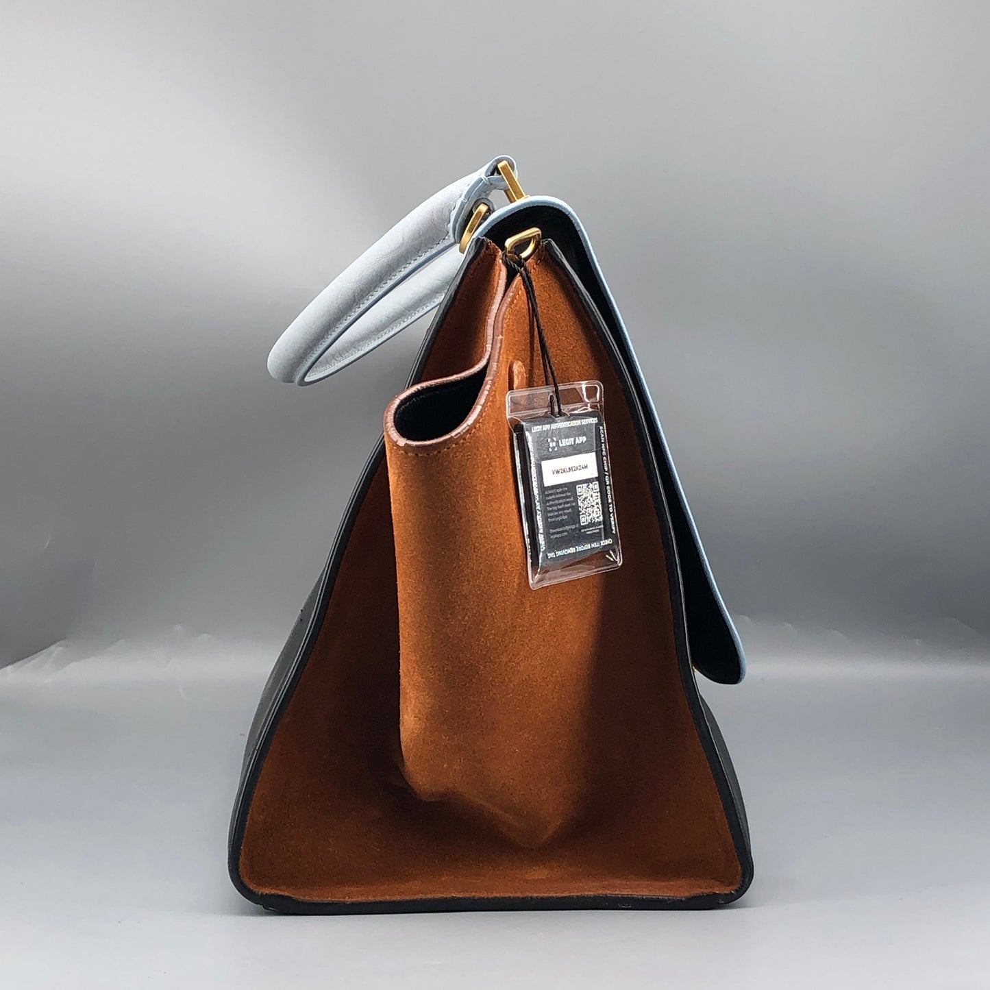 Celine Trapeze Leather & Suede Tote Bag Light Blue/Caramel/Black
