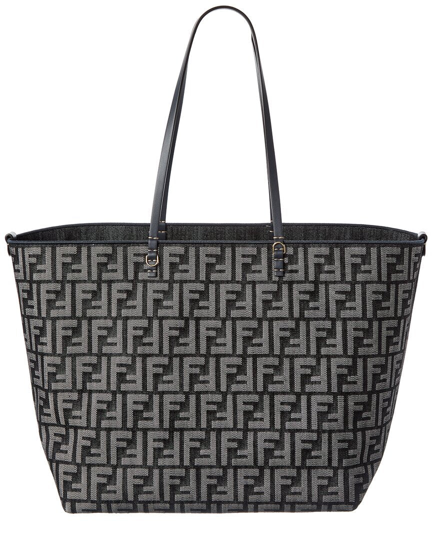 Fendi Roll Large Ff Denim & Leather Tote