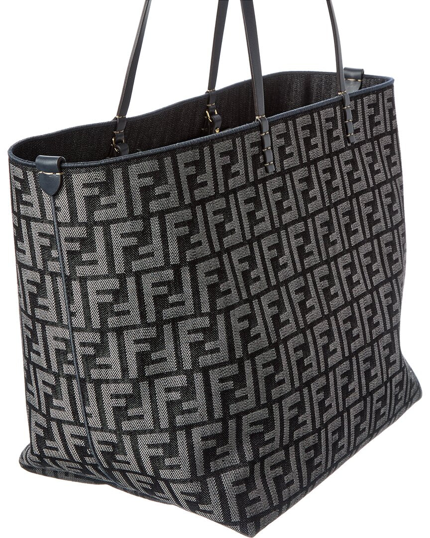 Fendi Roll Large Ff Denim & Leather Tote