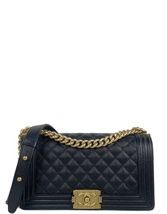 Chanel Black Caviar "Old" Medium Boy Handbag - Rovelle Bags