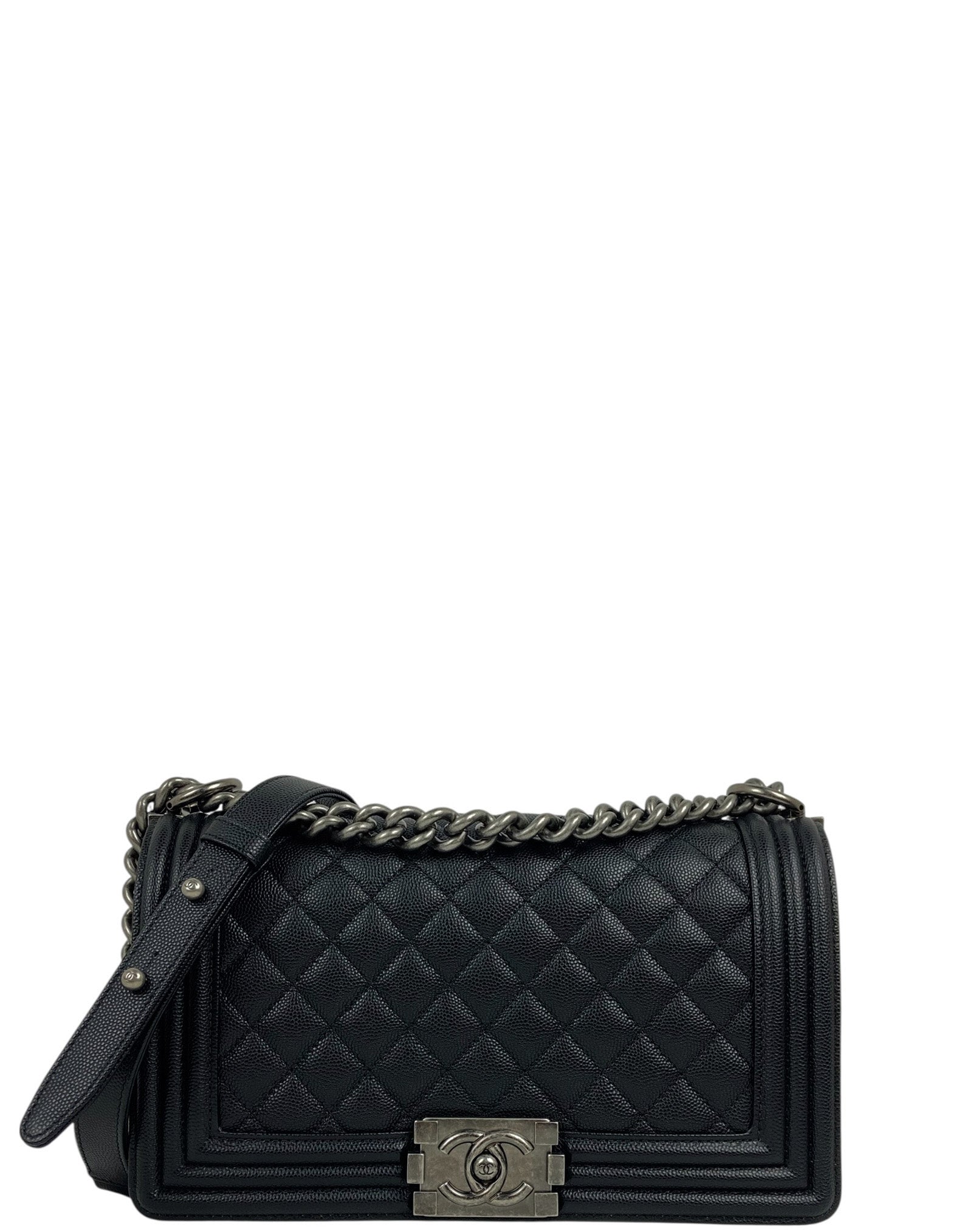 Chanel Black Caviar Medium Boy Handbag - Rovelle Bags