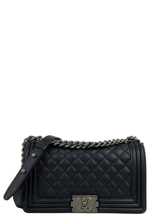 Chanel Black Caviar Medium Boy Handbag - Rovelle Bags