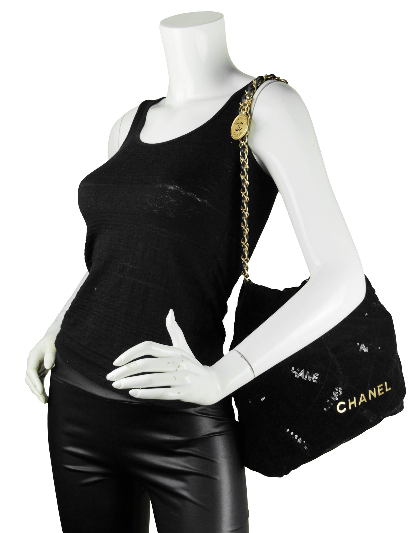 Chanel Black Velvet Sequins Chanel 22 Tote Bag - Rovelle Bags