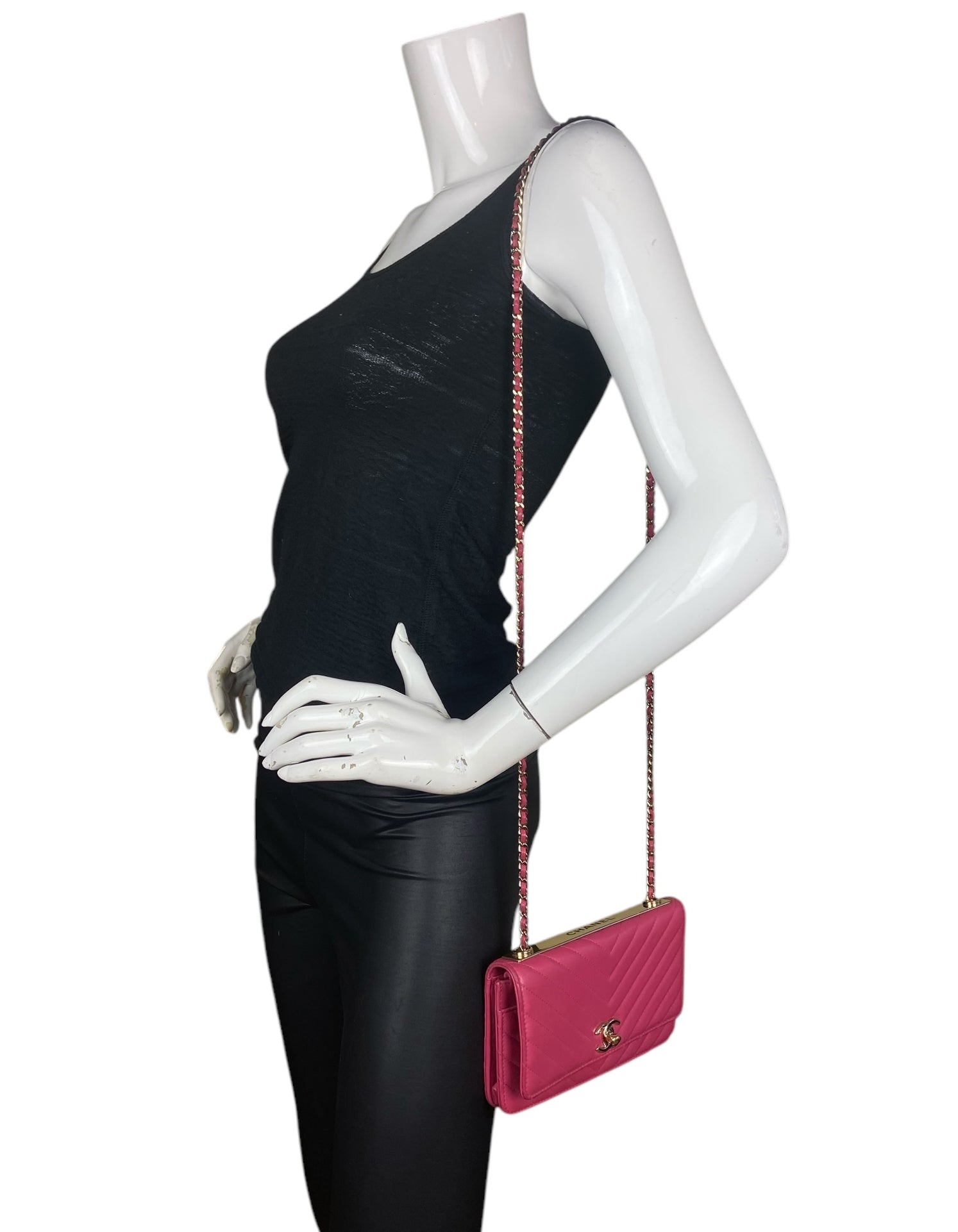 Chanel Pink Chevron Trendy CC WOC Crossbody Bag - Rovelle Bags