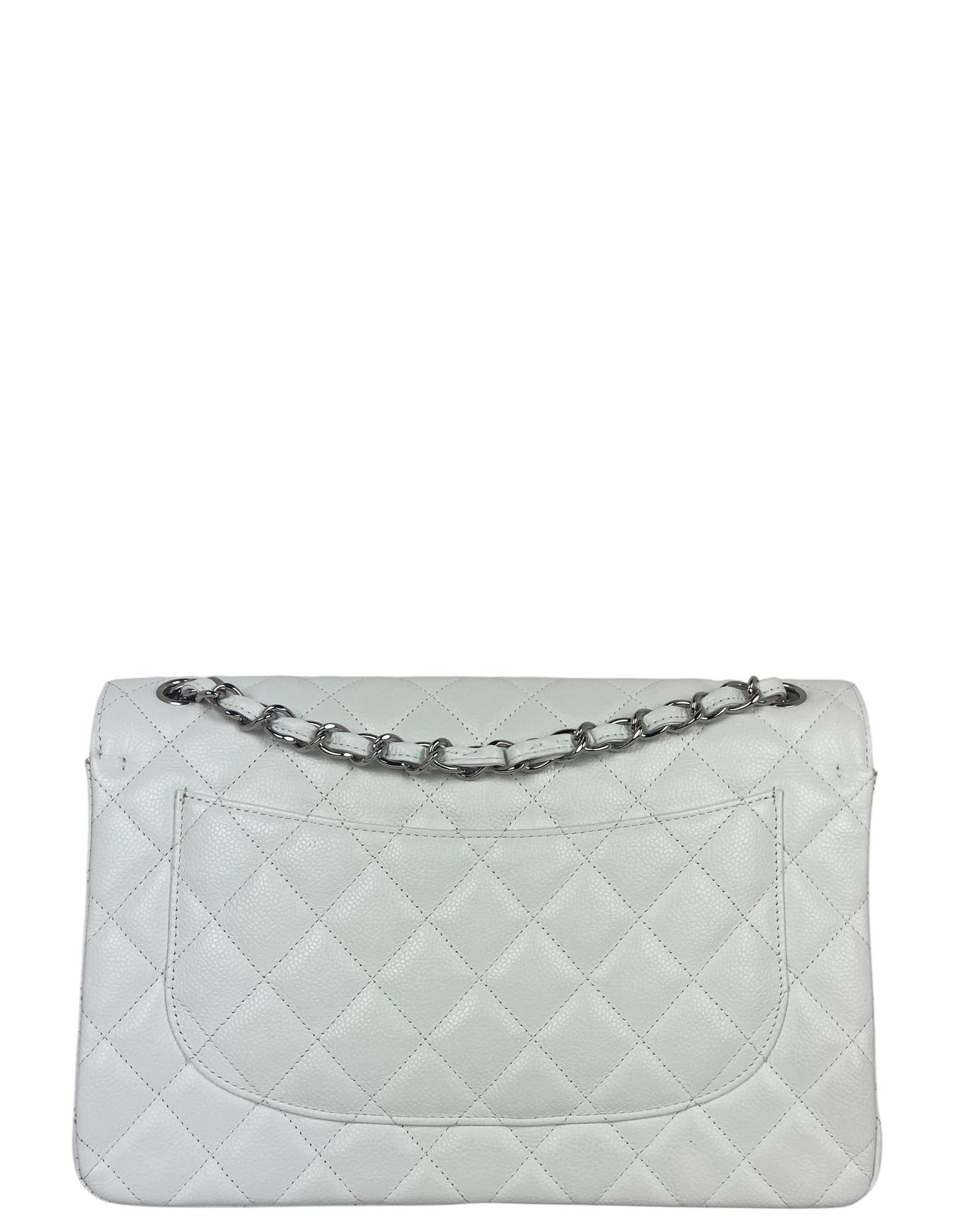 Chanel White Caviar Leather Single Flap Flap Bag - Rovelle Bags
