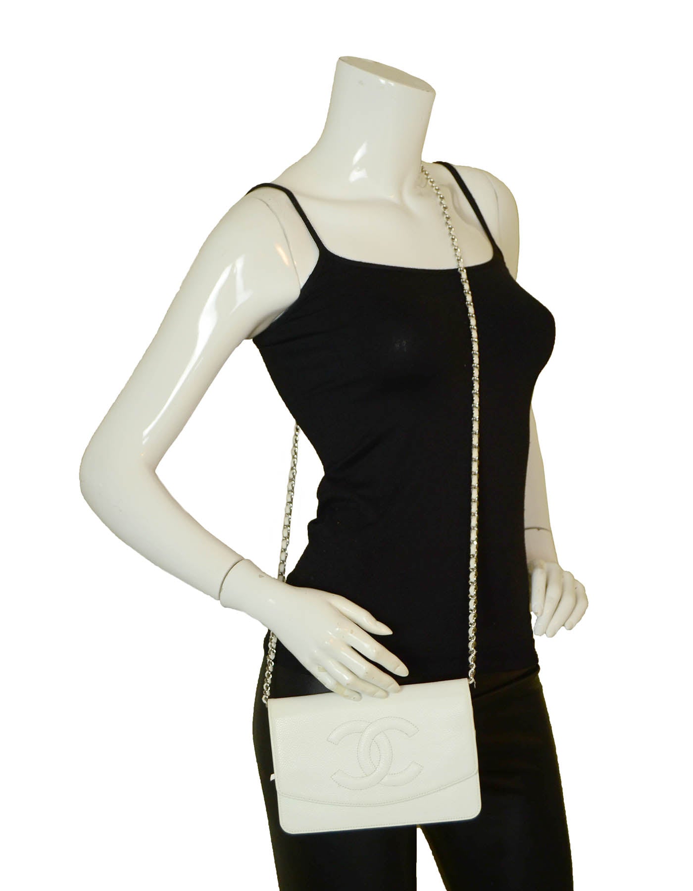 Chanel White Caviar Timeless CC Wallet Crossbody Bag - Rovelle Bags
