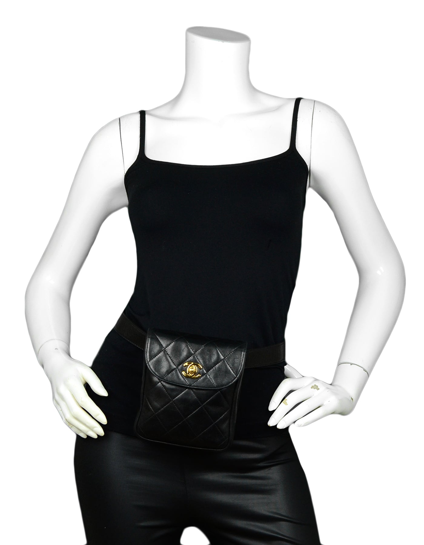 Chanel '90s Black Lambskin Quilted Belt Handbag - Rovelle Bags