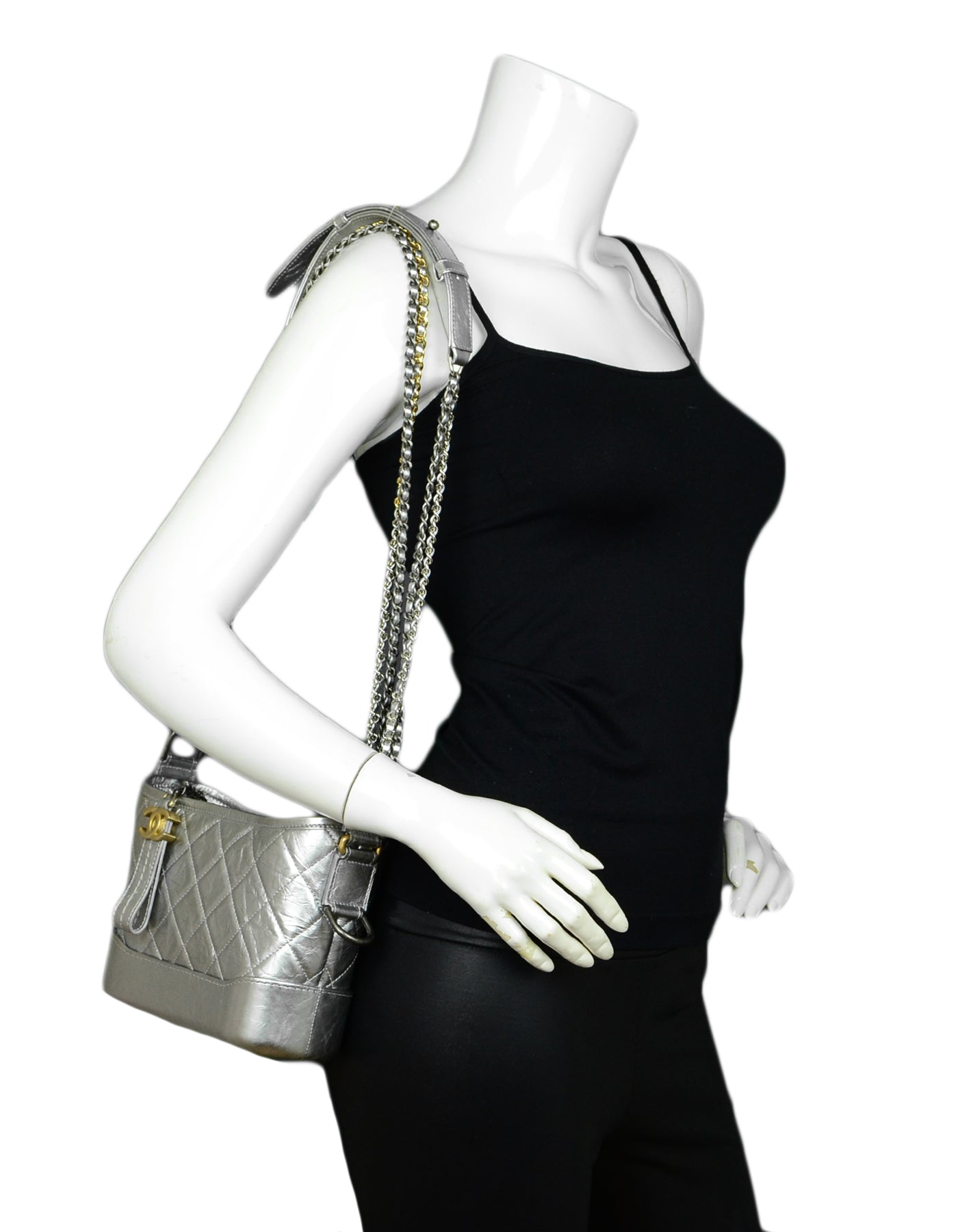 Chanel Silver Metallic Aged Calfskin Quilted Hobo Bag - Rovelle Bags