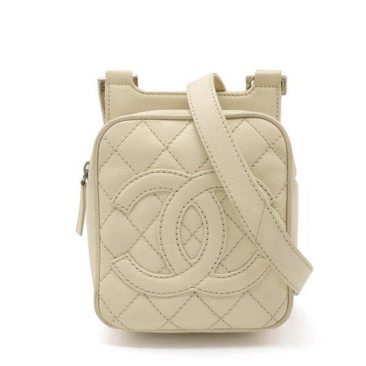 Chanel Caviar Skin Matelassé Coco Shoulder Bag Mini Bag Light Beige Silver Hardware