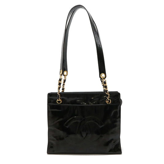 Chanel Enamel Coco 2way Shoulder Bag Black Gold Hardware