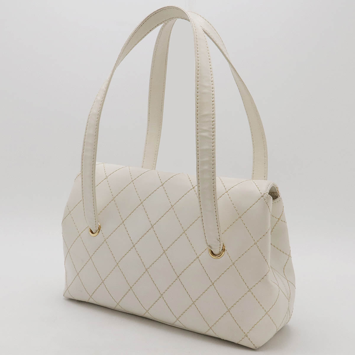 Chanel Leather Wild Stitch Coco 2way Bag White