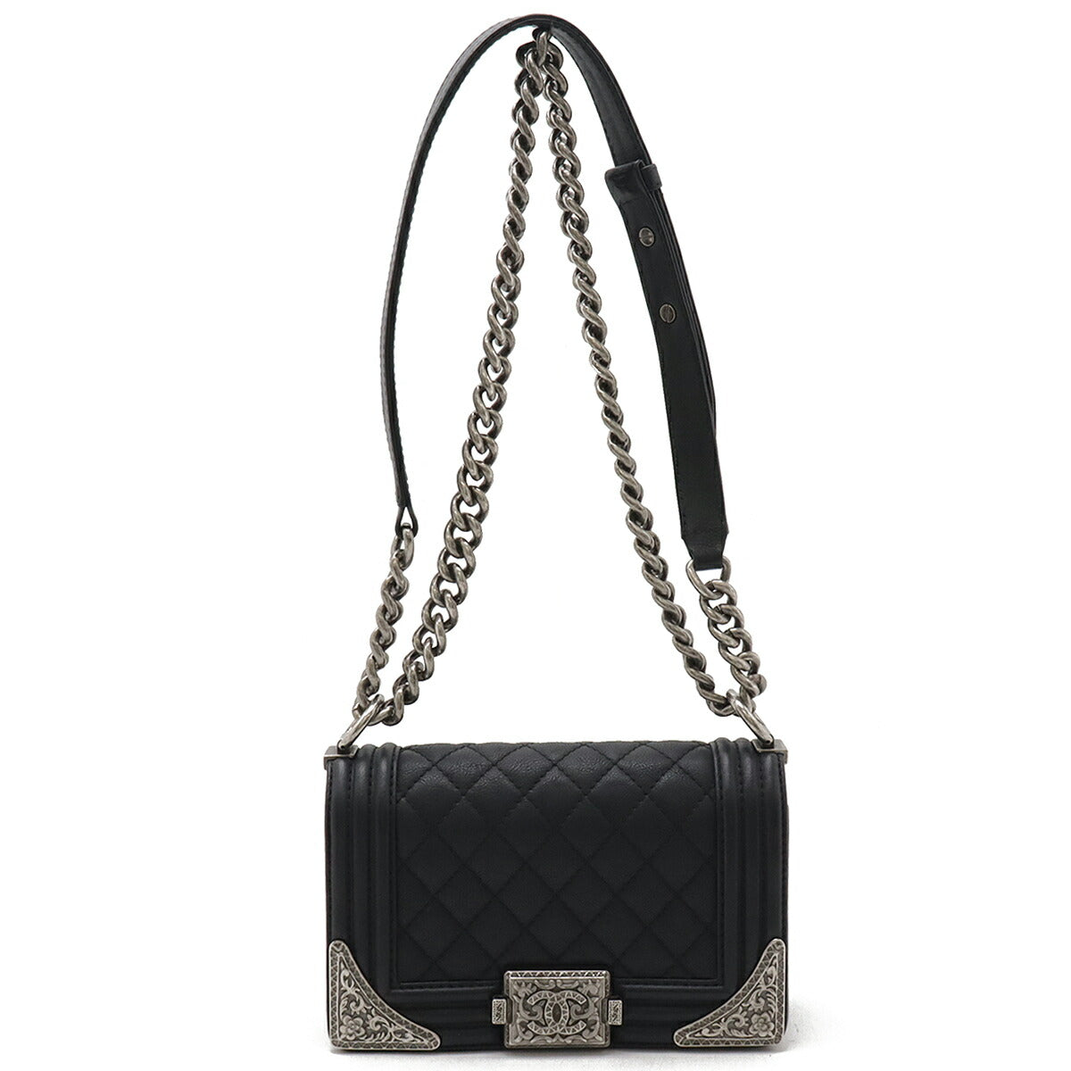 Chanel Leather Boy Chanel Matelasse Coco Chain Shoulder Bag Black