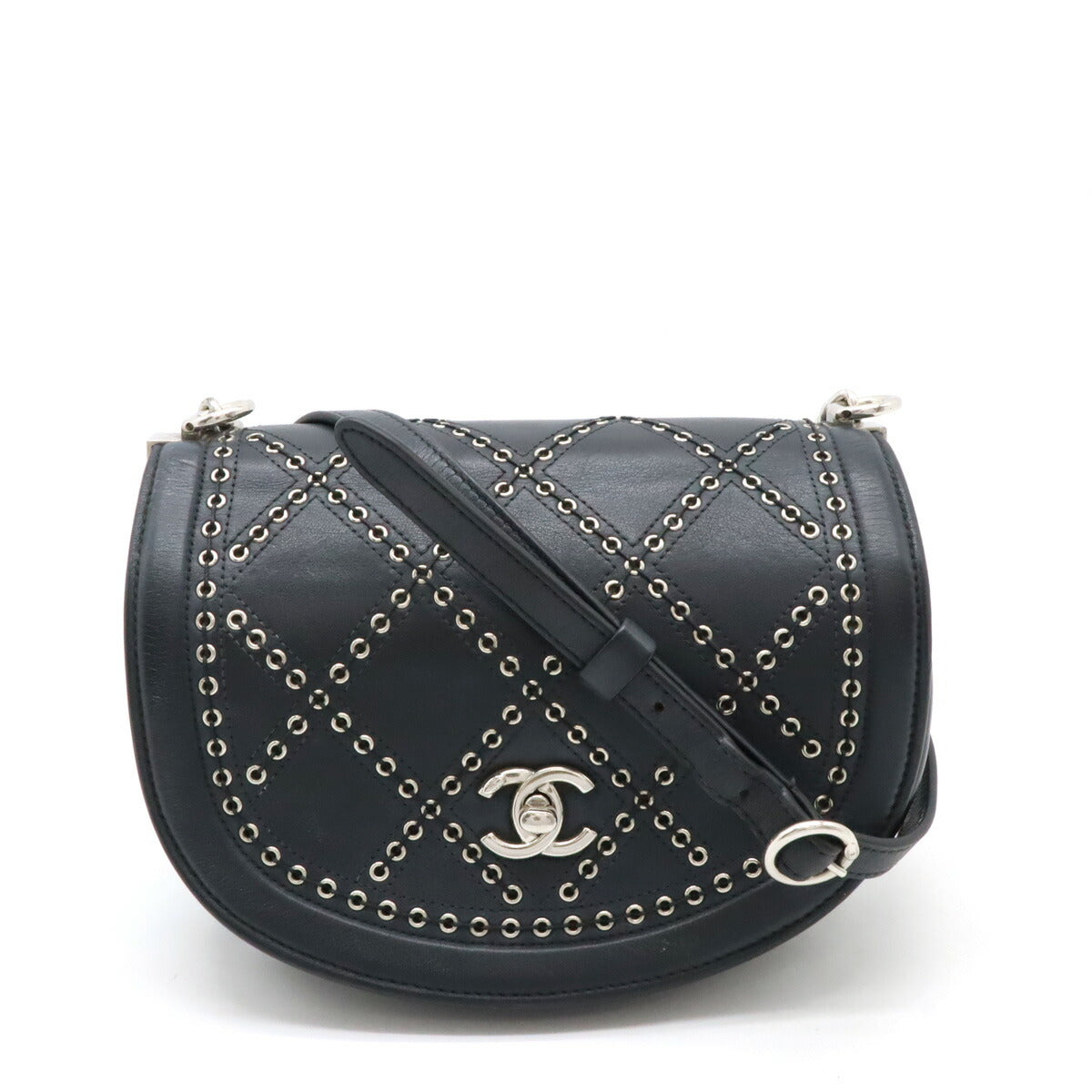 Chanel Leather Coco Eyelet Coco Round Mini Chain Shoulder Bag A69993