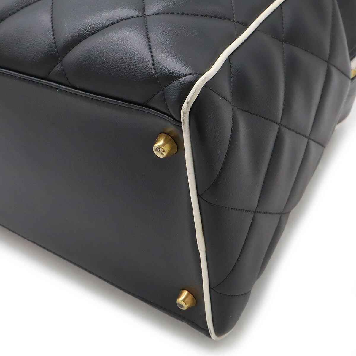 Chanel Leather Matelasse Bowling Bag Boston Travel Bag Black White