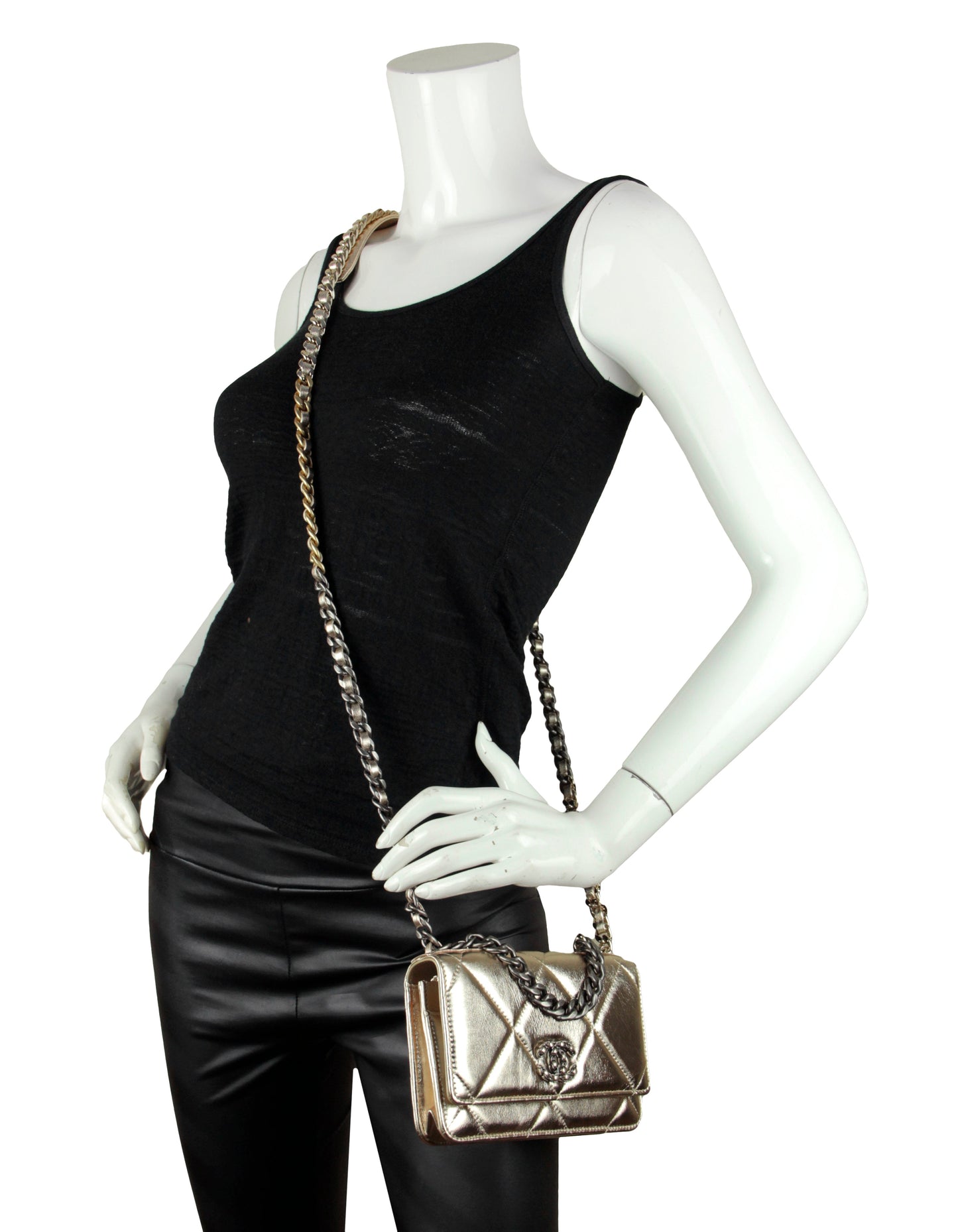 Chanel 2022 Gold Quilted 19 Wallet Crossbody Bag - Rovelle Bags