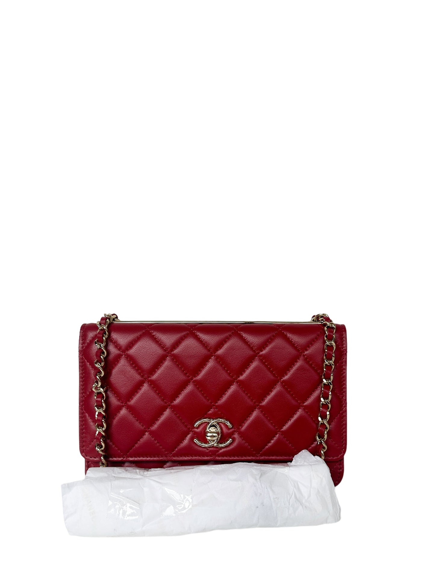 Chanel 2023 NEW Red Lambskin Quilted Wallet On Chain - Rovelle Bags