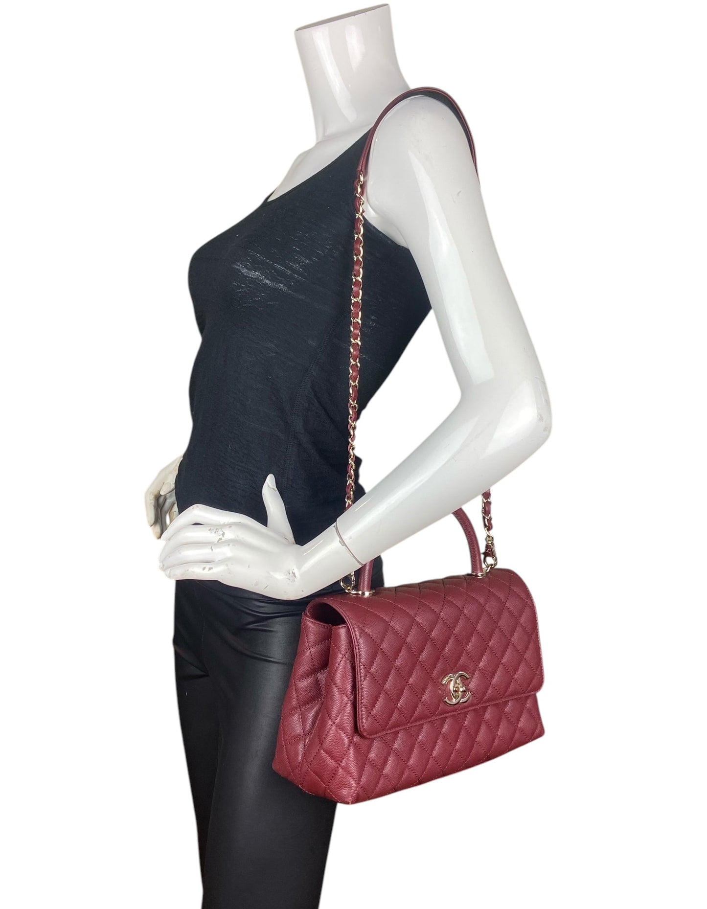 Chanel Burgundy Caviar Small Coco Handle Flap Bag - Rovelle Bags