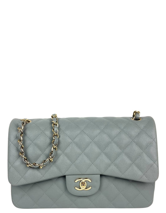 Chanel Grey Caviar Classic Double Flap Flap Bag - Rovelle Bags