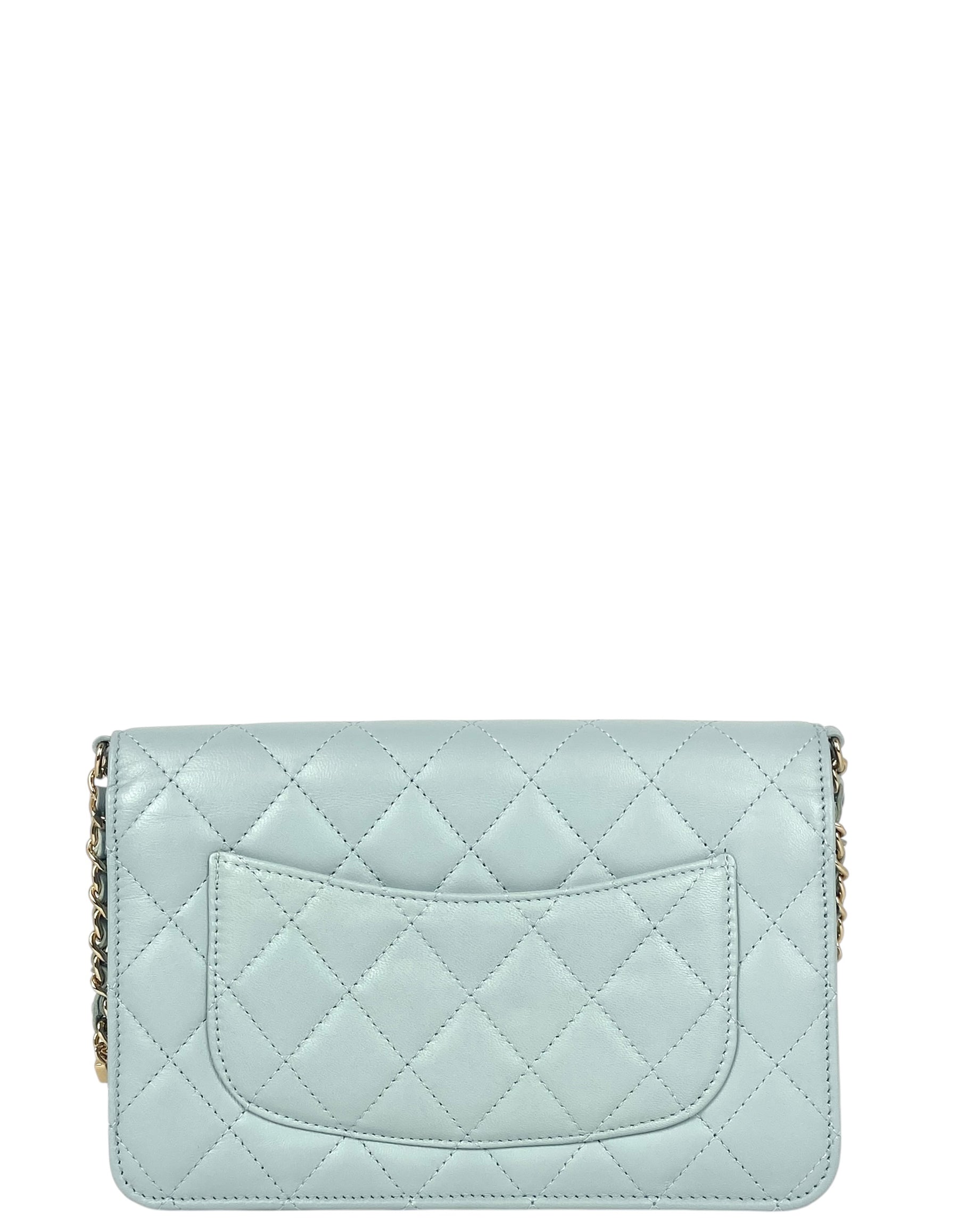 Chanel Light Blue Lambskin Pearl WOC Crossbody Bag - Rovelle Bags