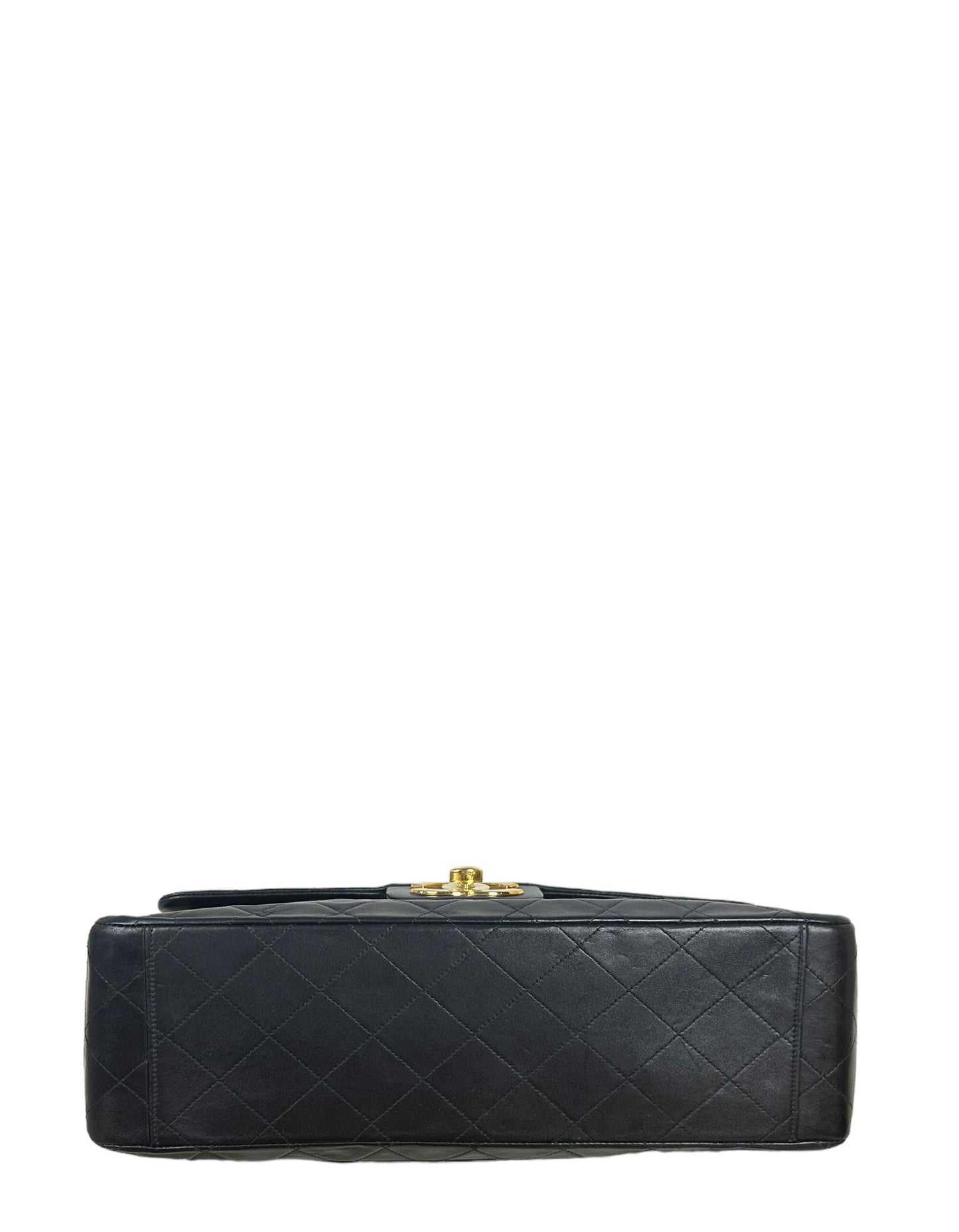 Chanel 1990s Black Lambskin Leather XL Flap Bag - Rovelle Bags