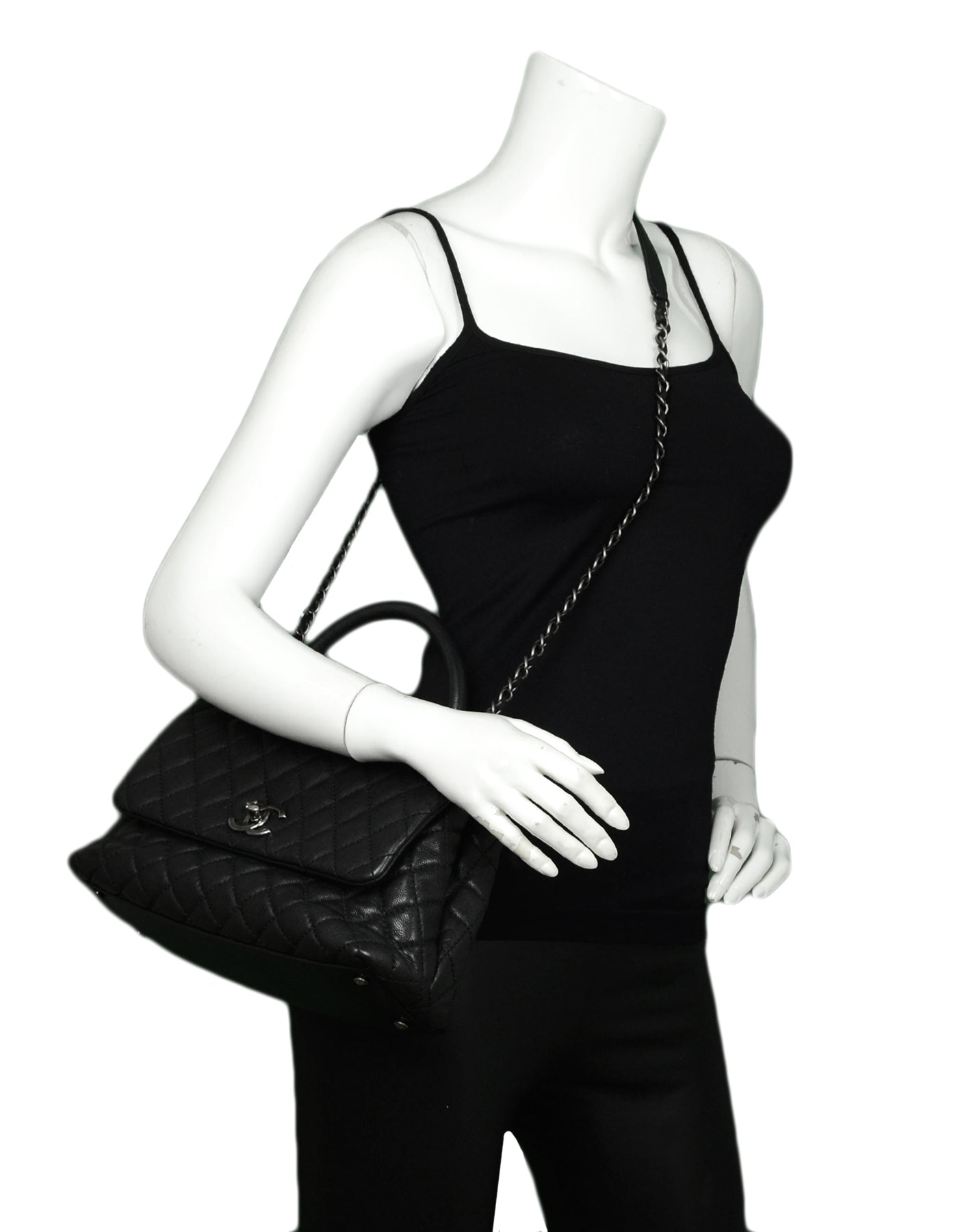 Chanel Black Caviar Quilted Small Coco Flap Bag - Rovelle Bags