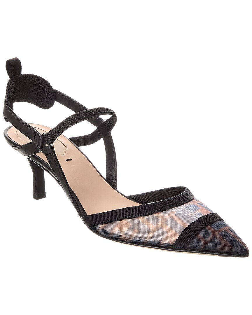 Fendi Colibri Lite Ff Mesh & Leather Slingback Pump
