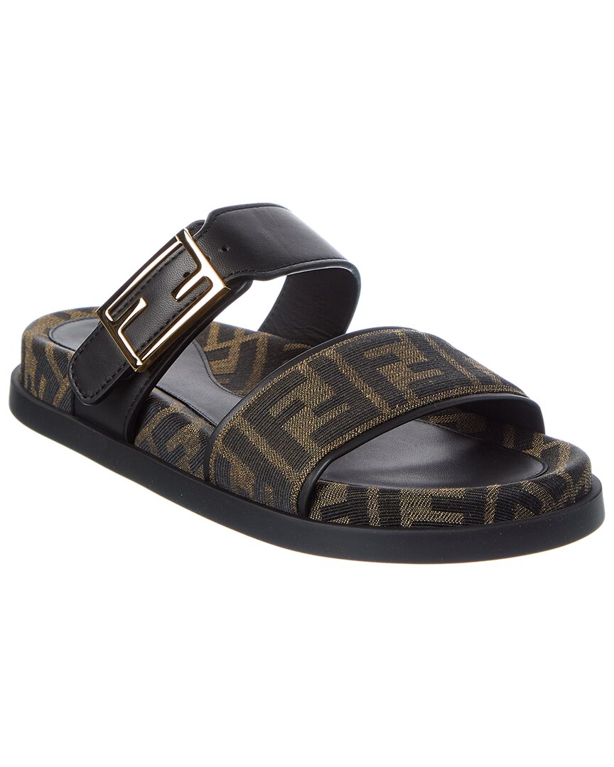 Fendi Feel Ff Jacquard & Leather Sandal