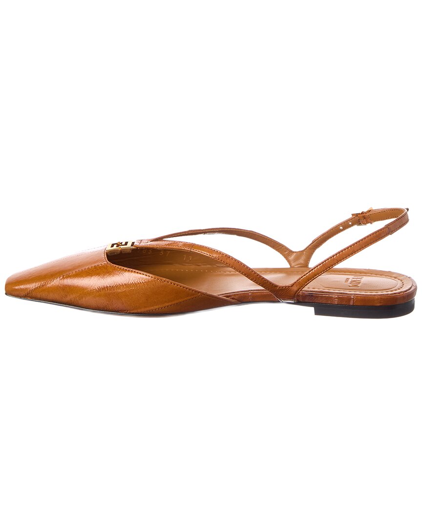 Fendi Ffold Leather Slingback Flat