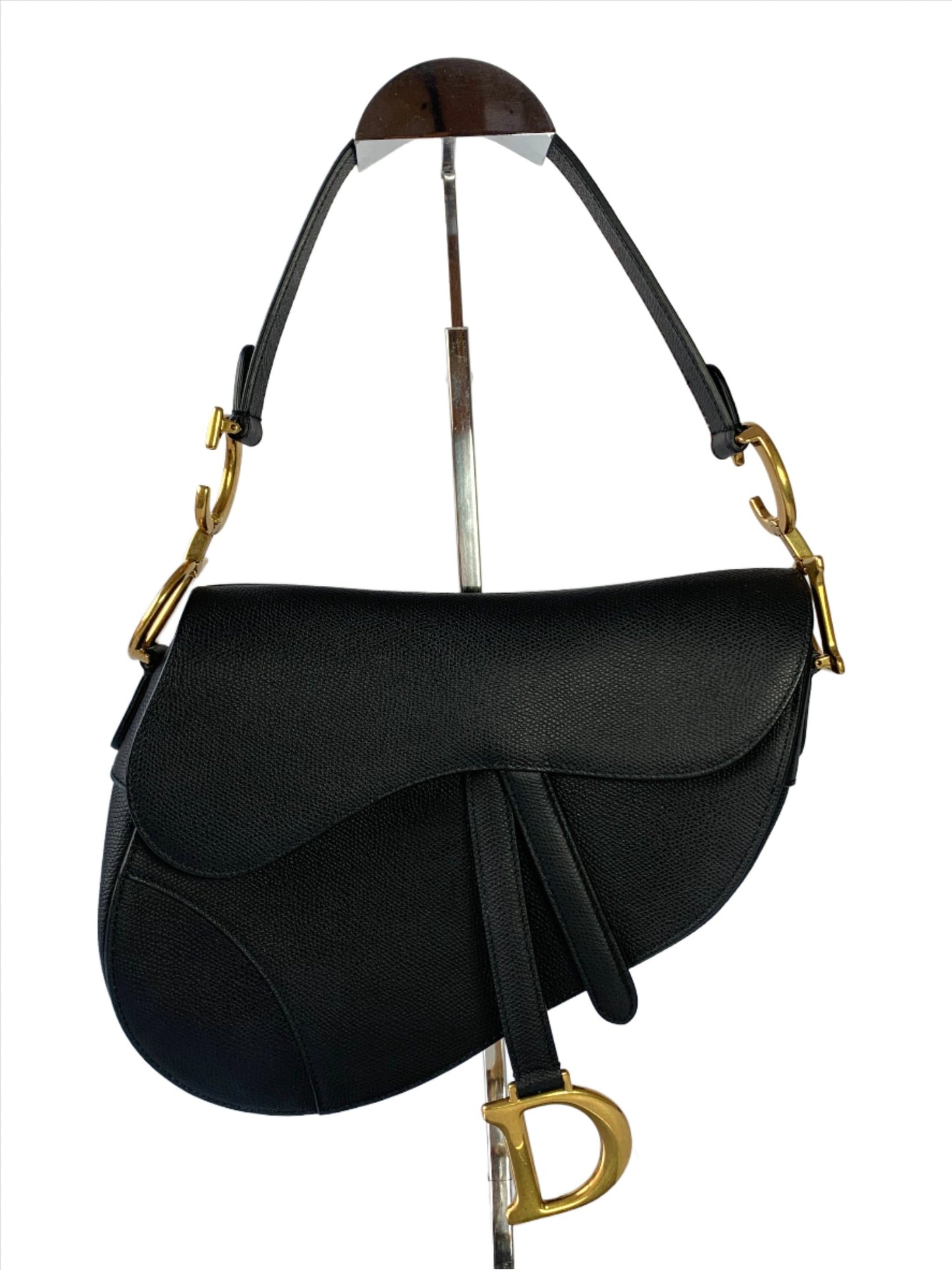 Dior Saddle Black Medium Grained Leather Handbag with Gold Hardware