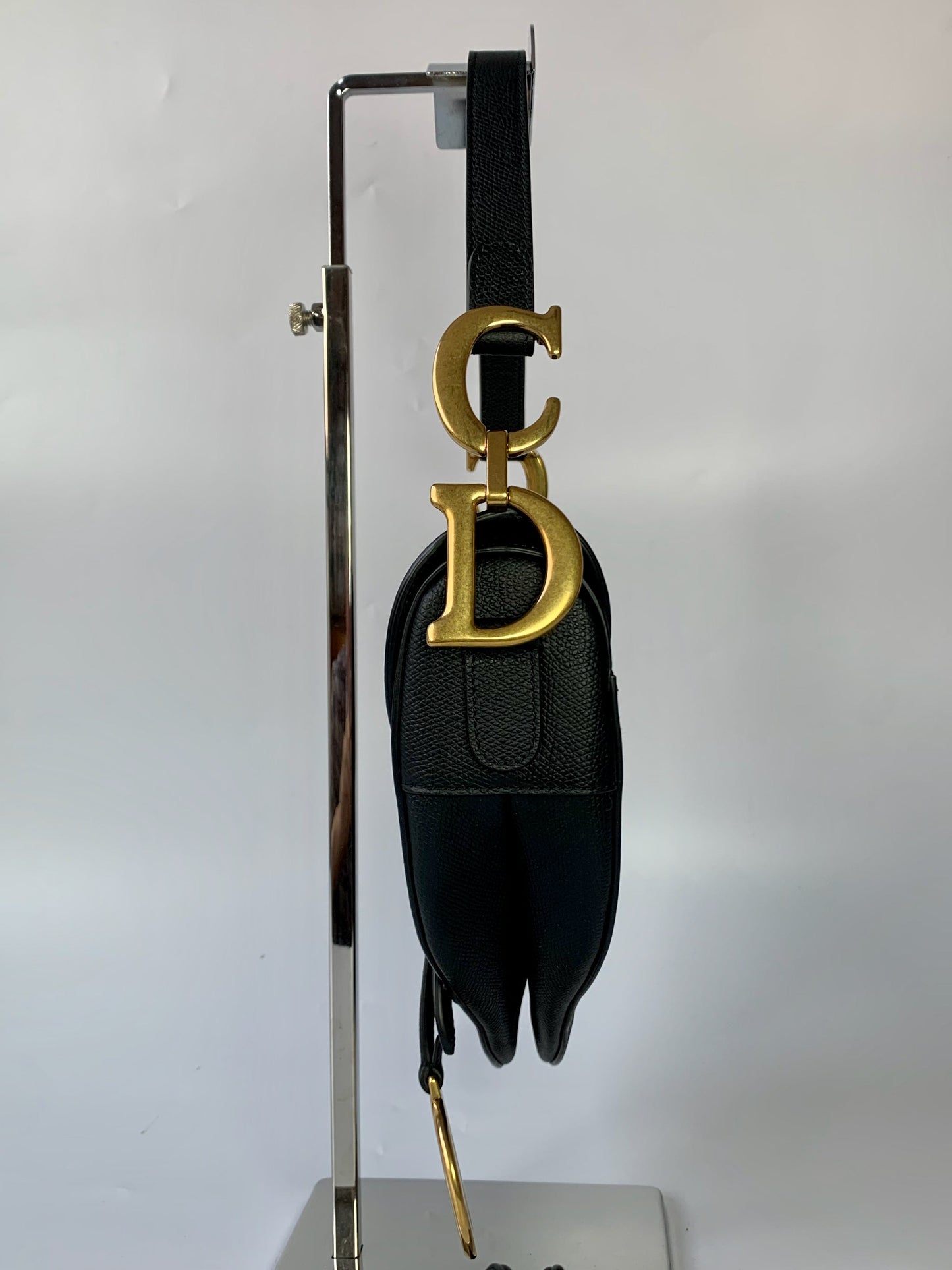 Dior Saddle Black Medium Grained Leather Handbag with Gold Hardware