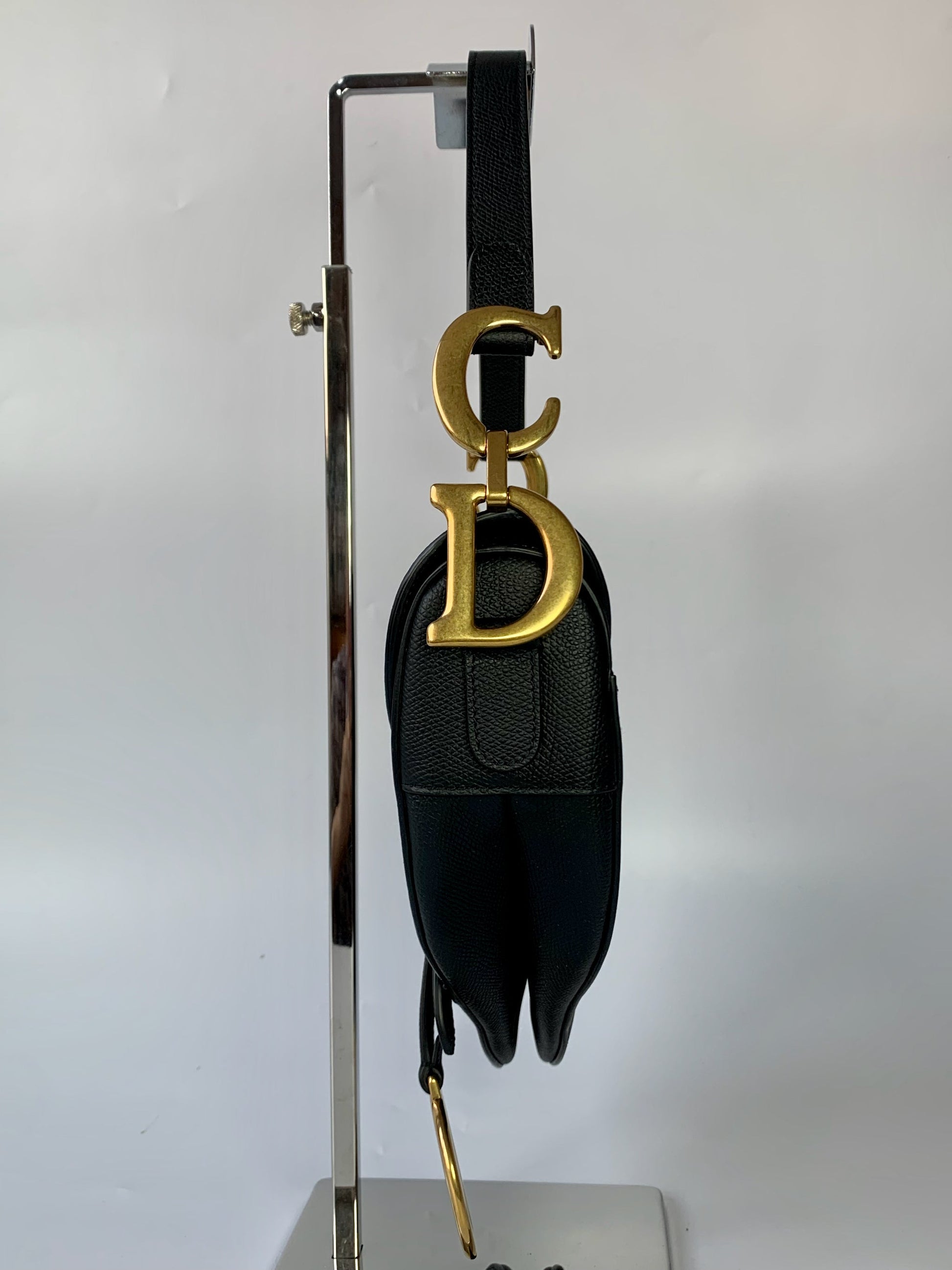 Dior Saddle Black Medium Grained Leather Handbag with Gold Hardware