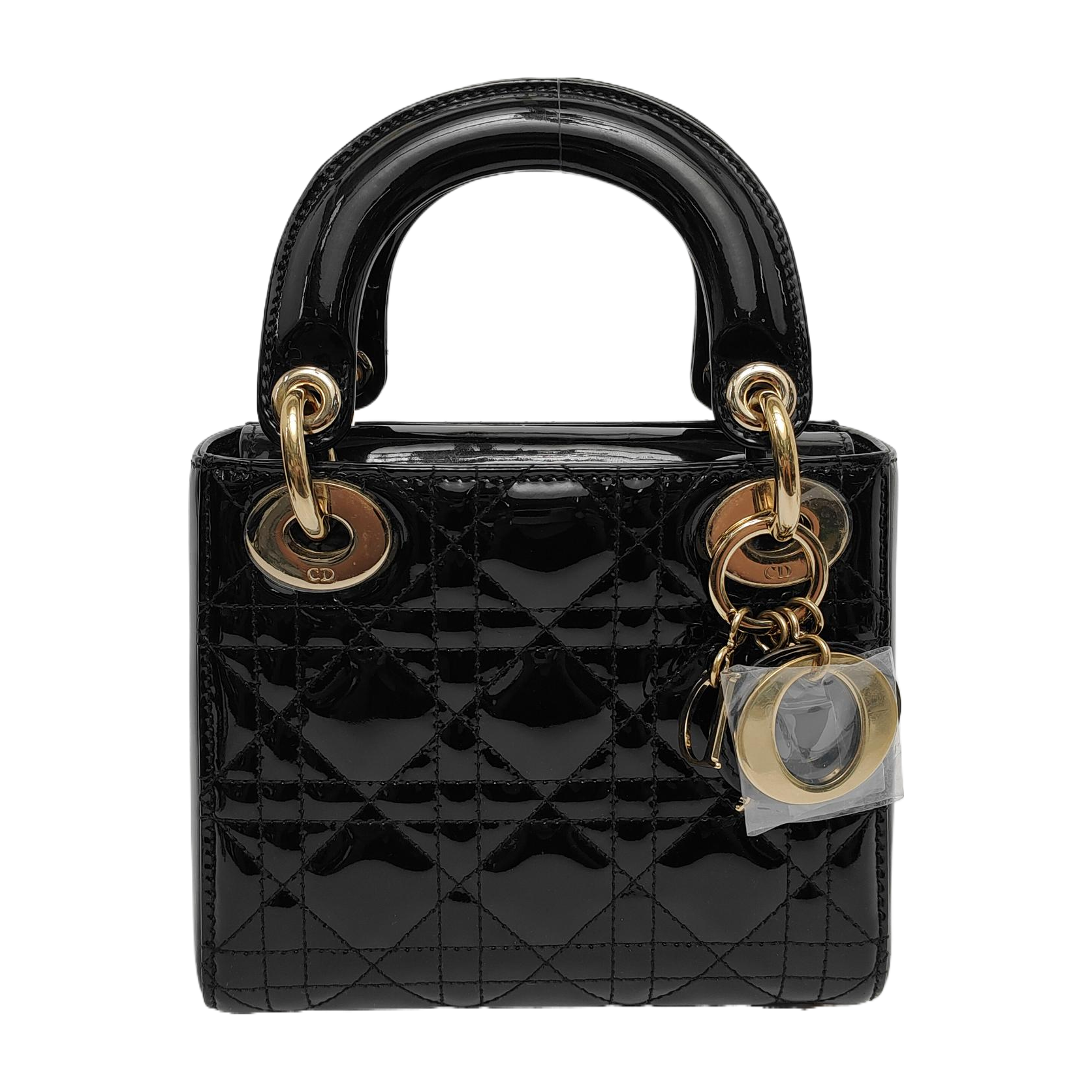 Lady Dior Mini Black Patent Leather Bag with gold hardware Chain Strap