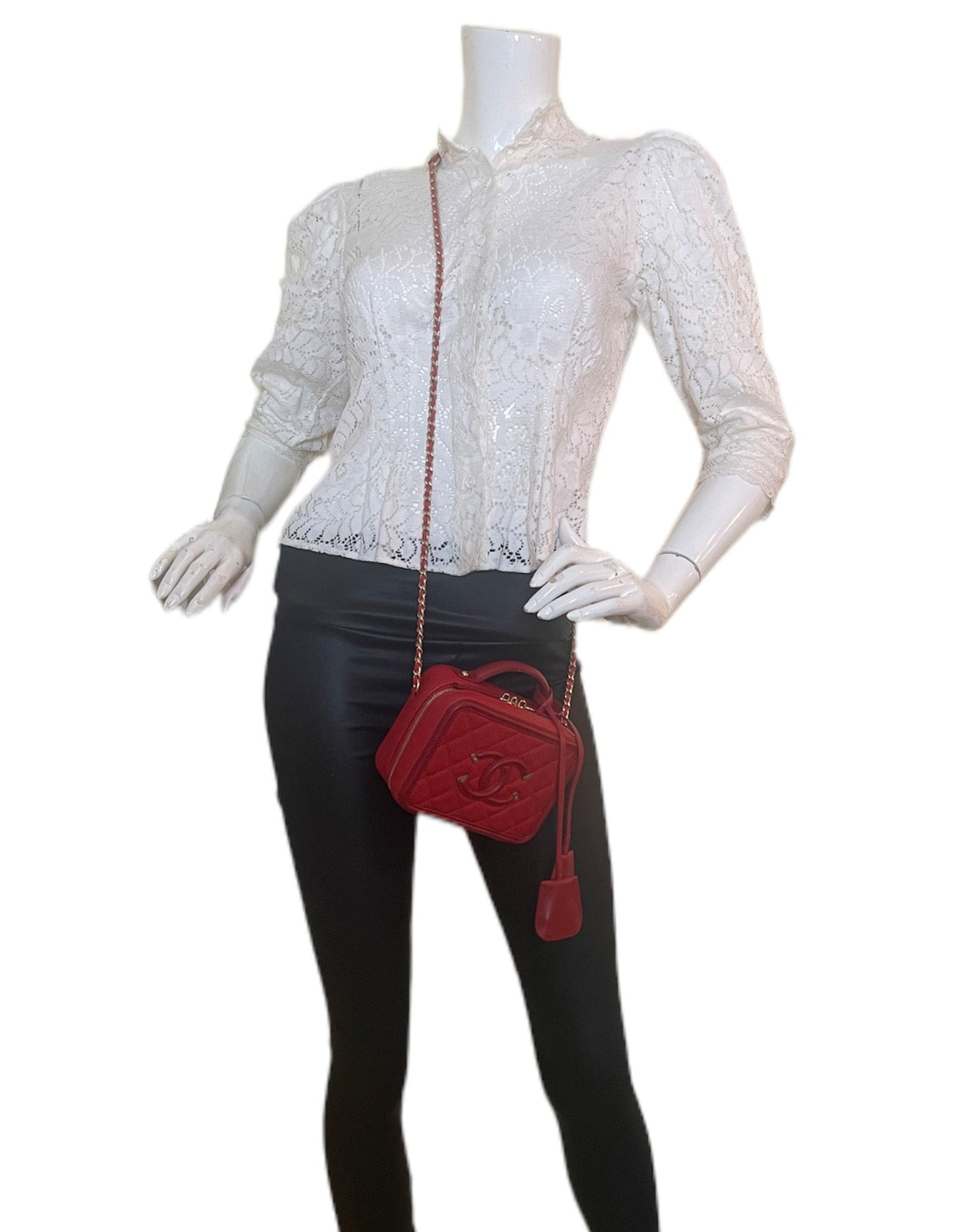 Chanel Red Caviar Small CC Filigree Crossbody Bag - Rovelle Bags