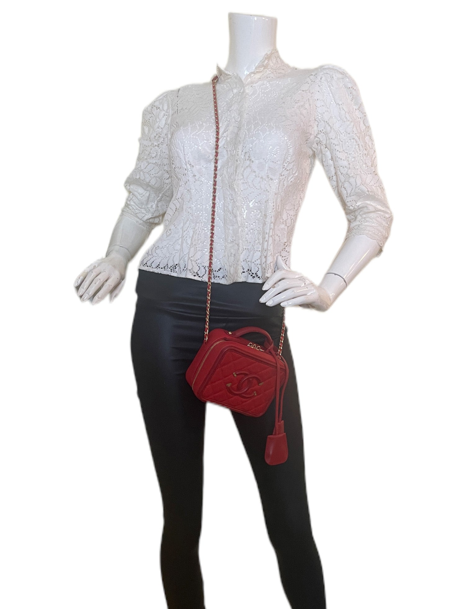 Chanel Red Caviar Small CC Filigree Crossbody Bag - Rovelle Bags