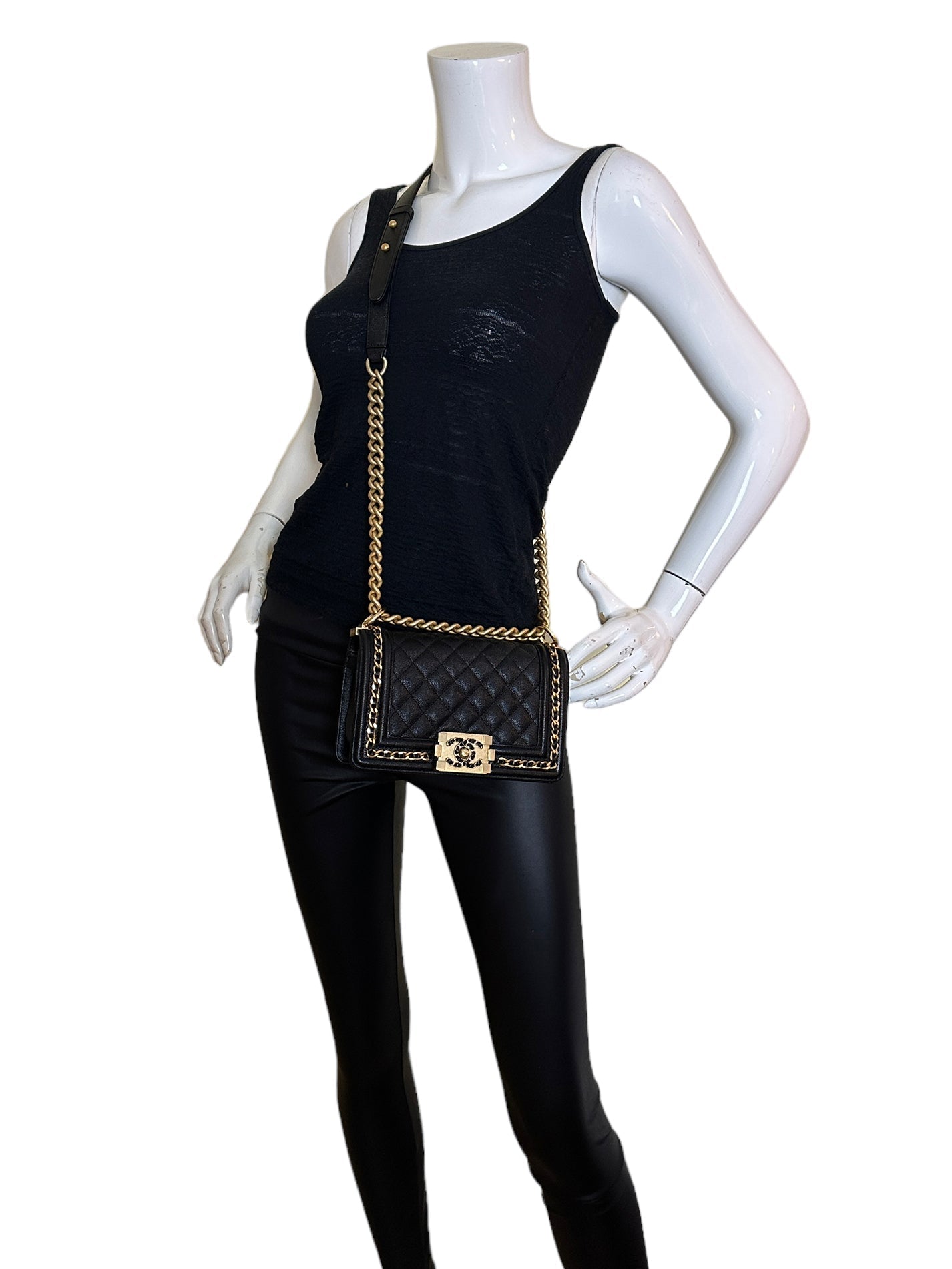 Chanel Black Caviar Leather Small Quilted Handbag - Rovelle Bags