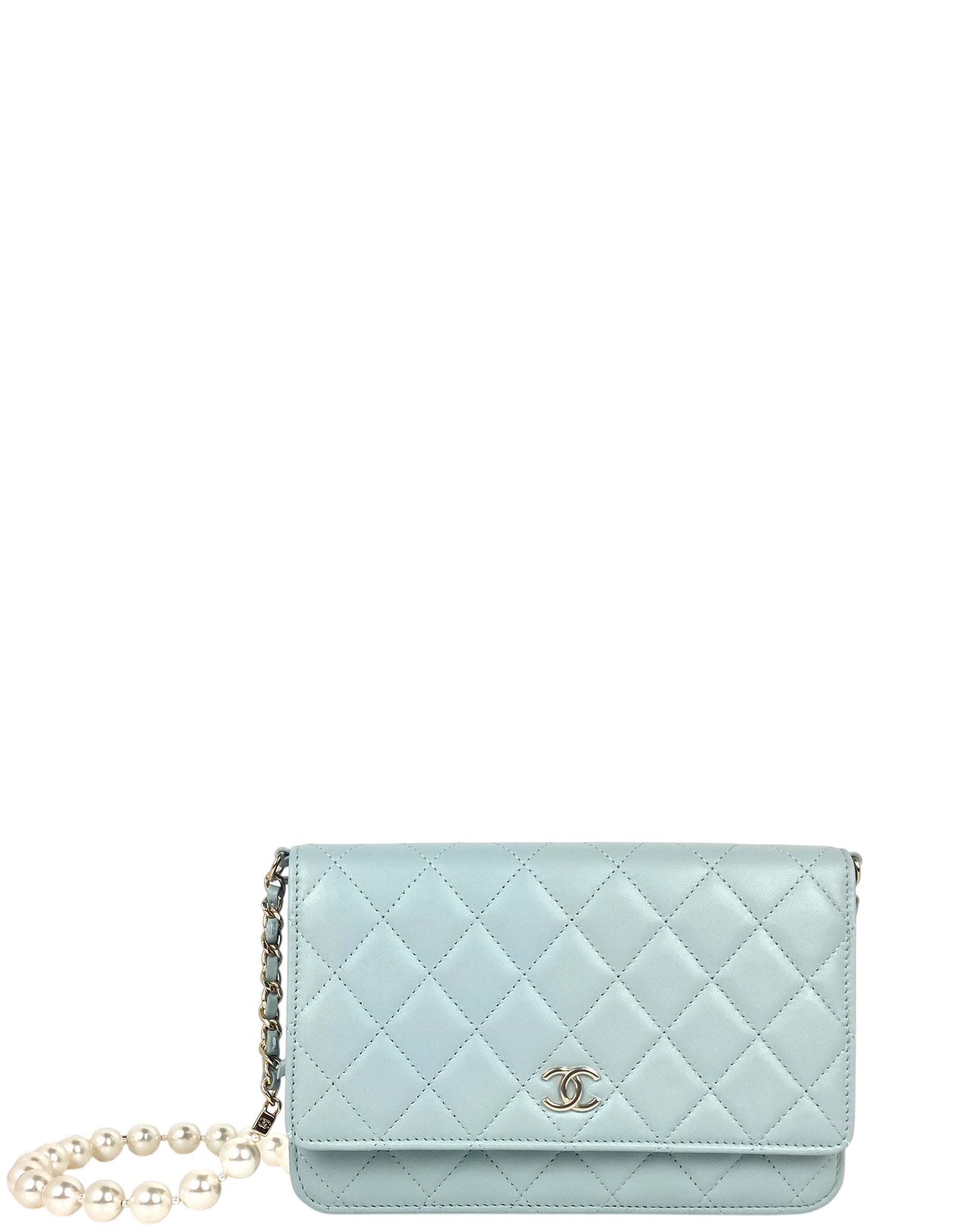 Chanel Light Blue Lambskin Pearl WOC Crossbody Bag - Rovelle Bags