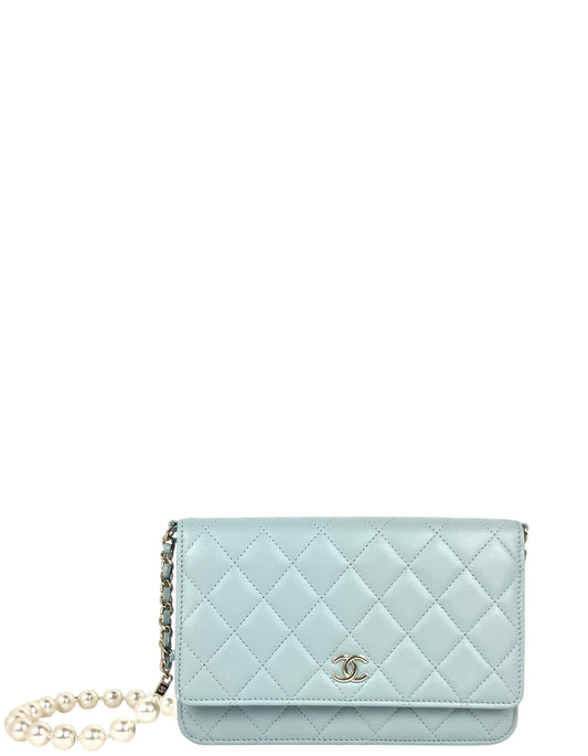 Chanel Light Blue Lambskin Pearl WOC Crossbody Bag - Rovelle Bags