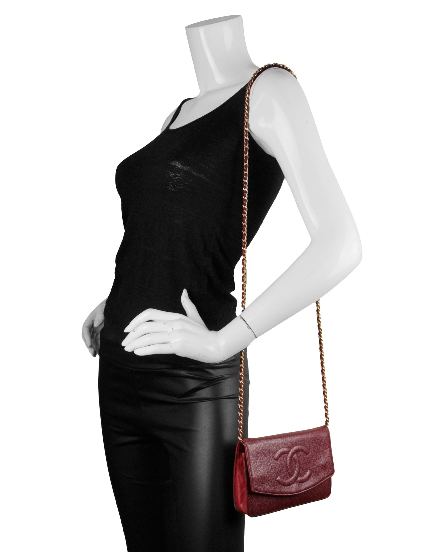 Chanel Red Caviar Timeless CC Wallet Crossbody Bag - Rovelle Bags
