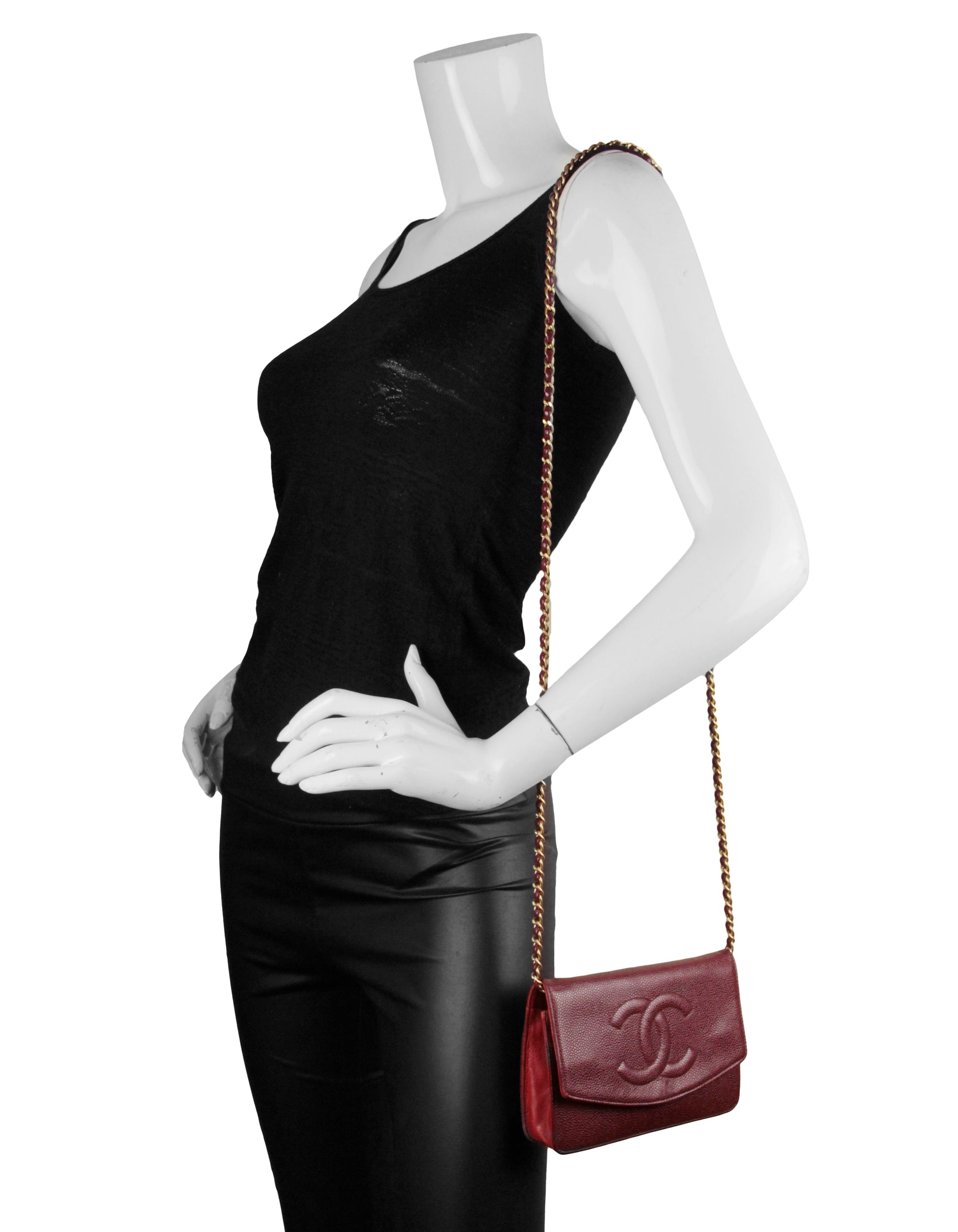 Chanel Red Caviar Timeless CC Wallet Crossbody Bag - Rovelle Bags