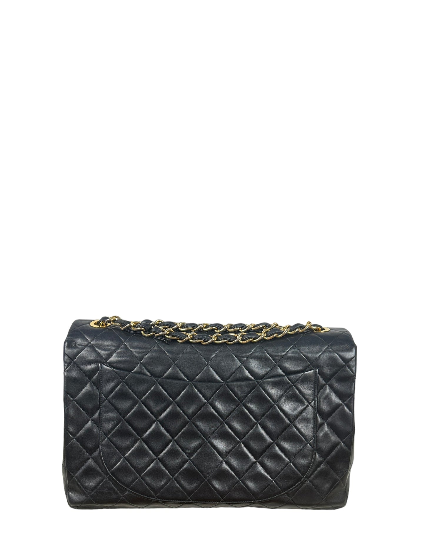 Chanel 1990s Black Lambskin Leather XL Flap Bag - Rovelle Bags