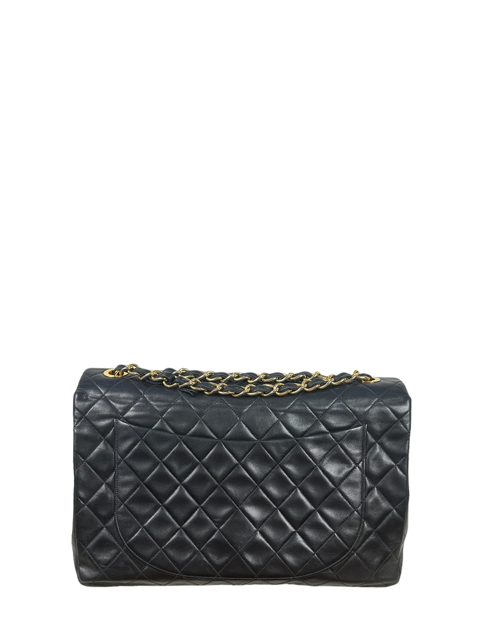 Chanel 1990s Black Lambskin Leather XL Flap Bag - Rovelle Bags
