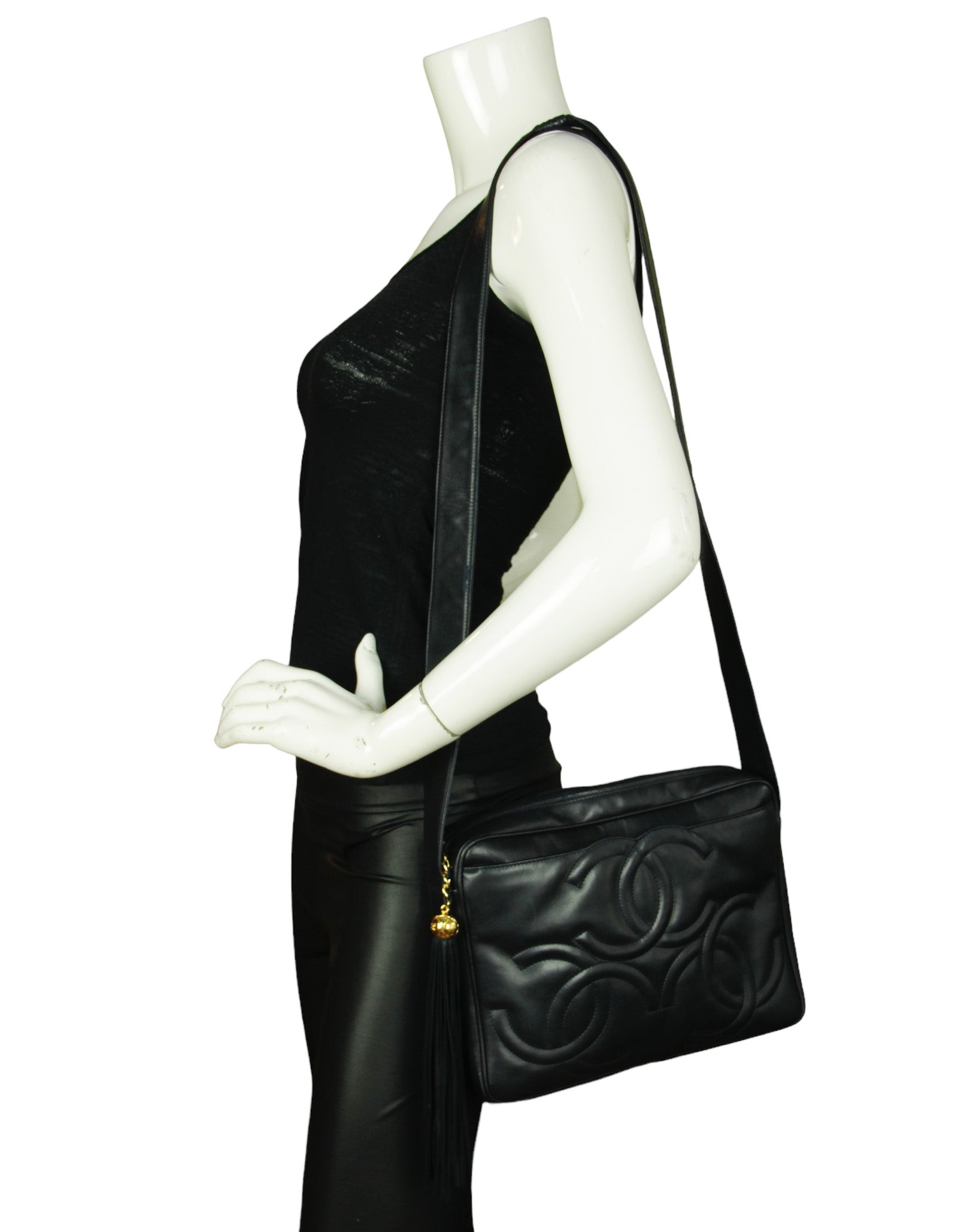 Chanel Navy Leather CC Embossed Handbag - Rovelle Bags