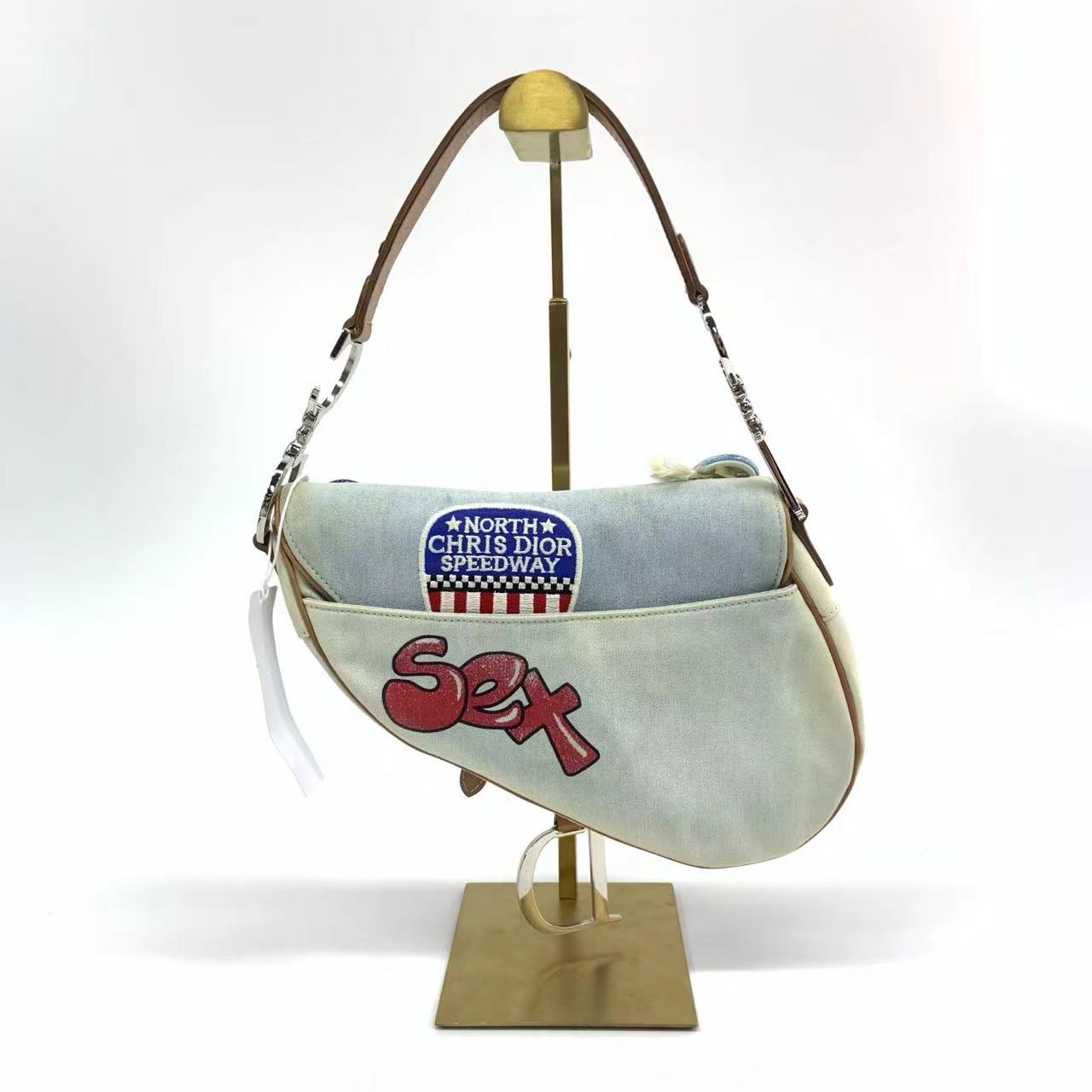 Dior Saddle Bag Miss Diorella in Blue Denim with Badges, Fall-Winter 2001