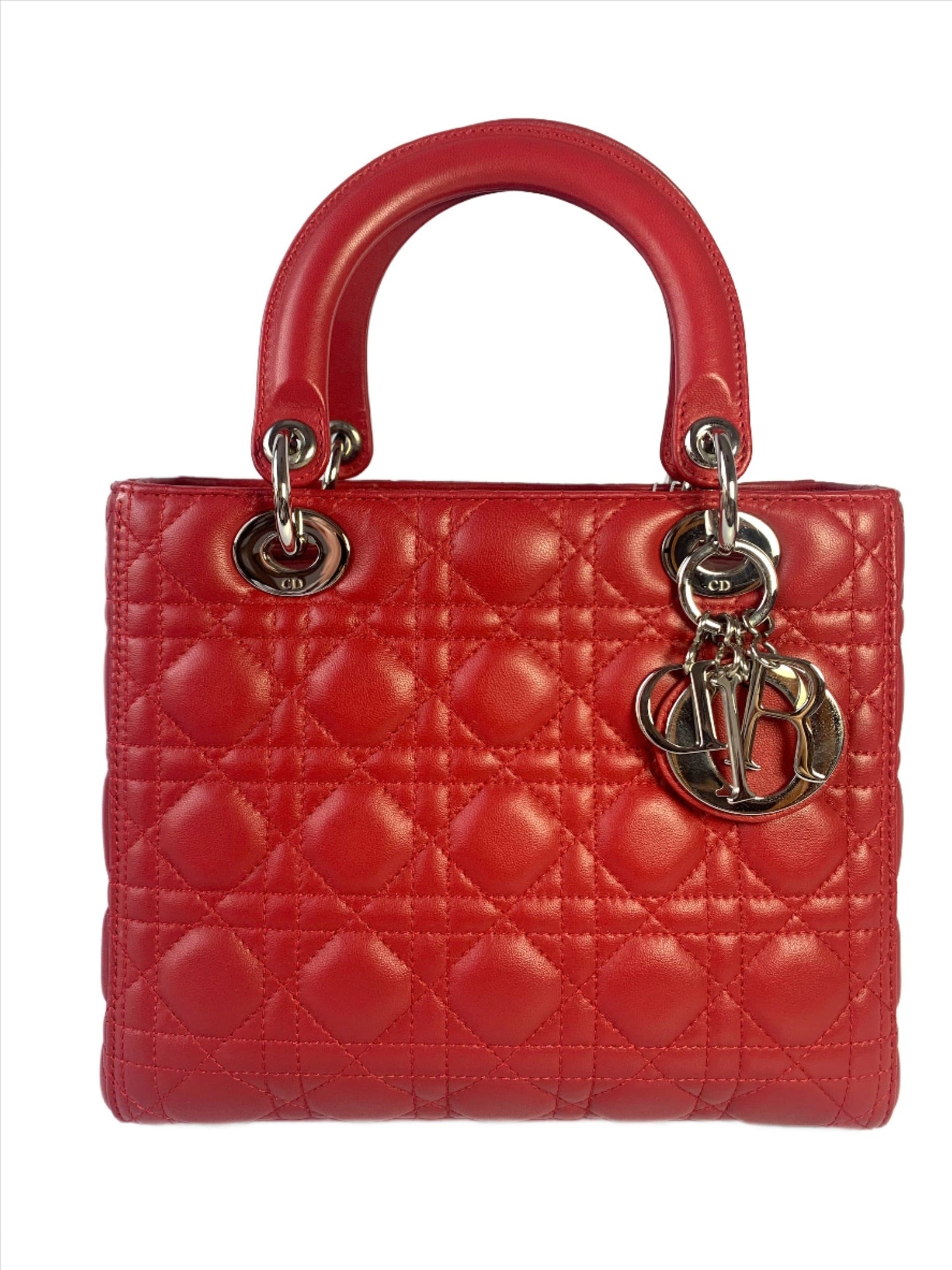 Lady Dior Medium Bag Red Lambskin Cannage Leather