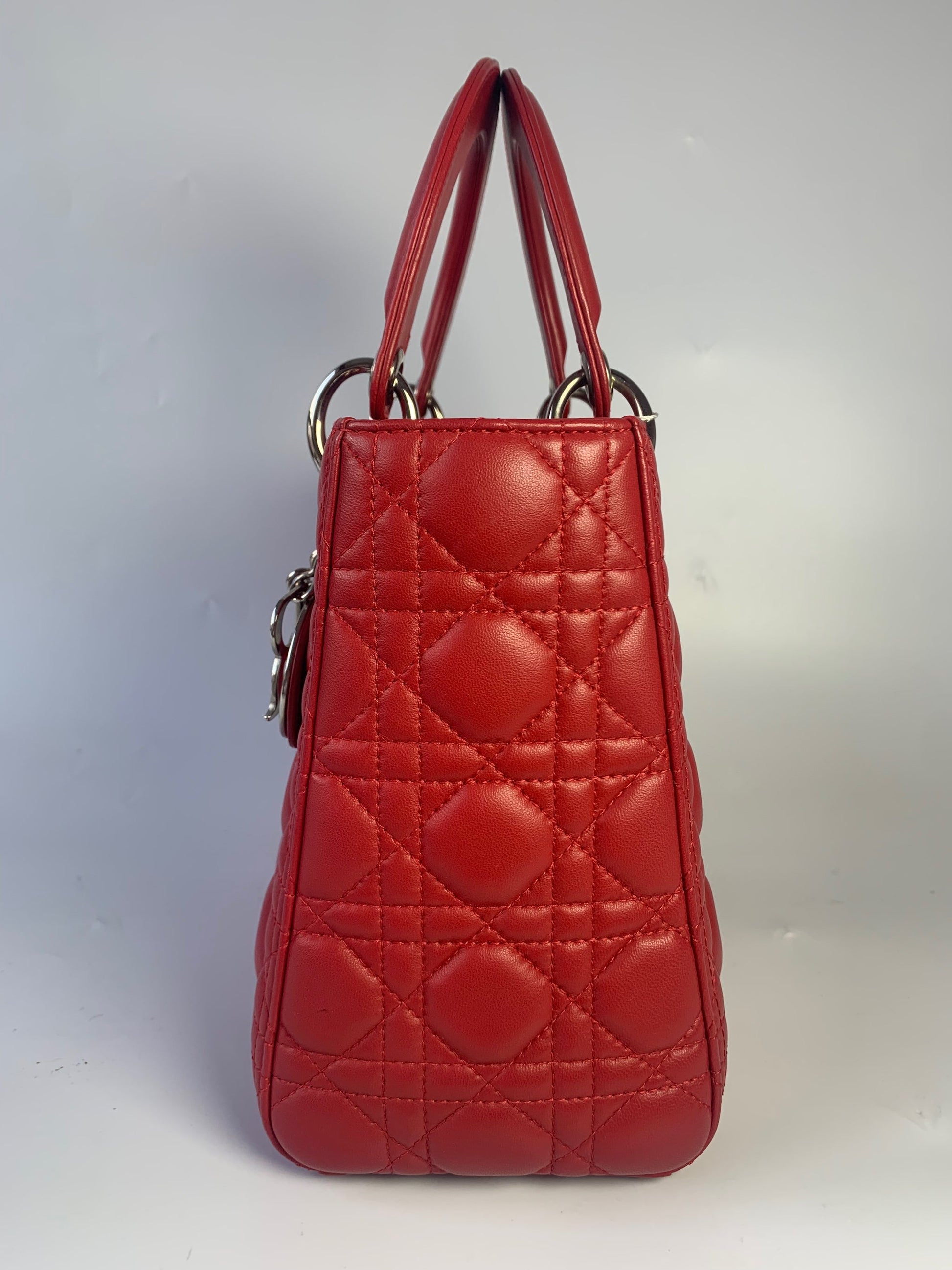 Lady Dior Medium Bag Red Lambskin Cannage Leather